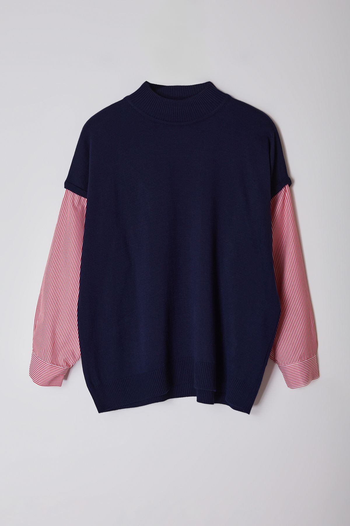 Trendyol Curve Multicolored Striped Sleeves Woven Mixed Knitwear Sweater