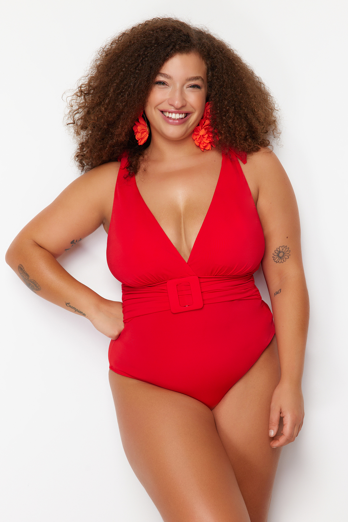 Trendyol Curve Red Belt Swimsuit