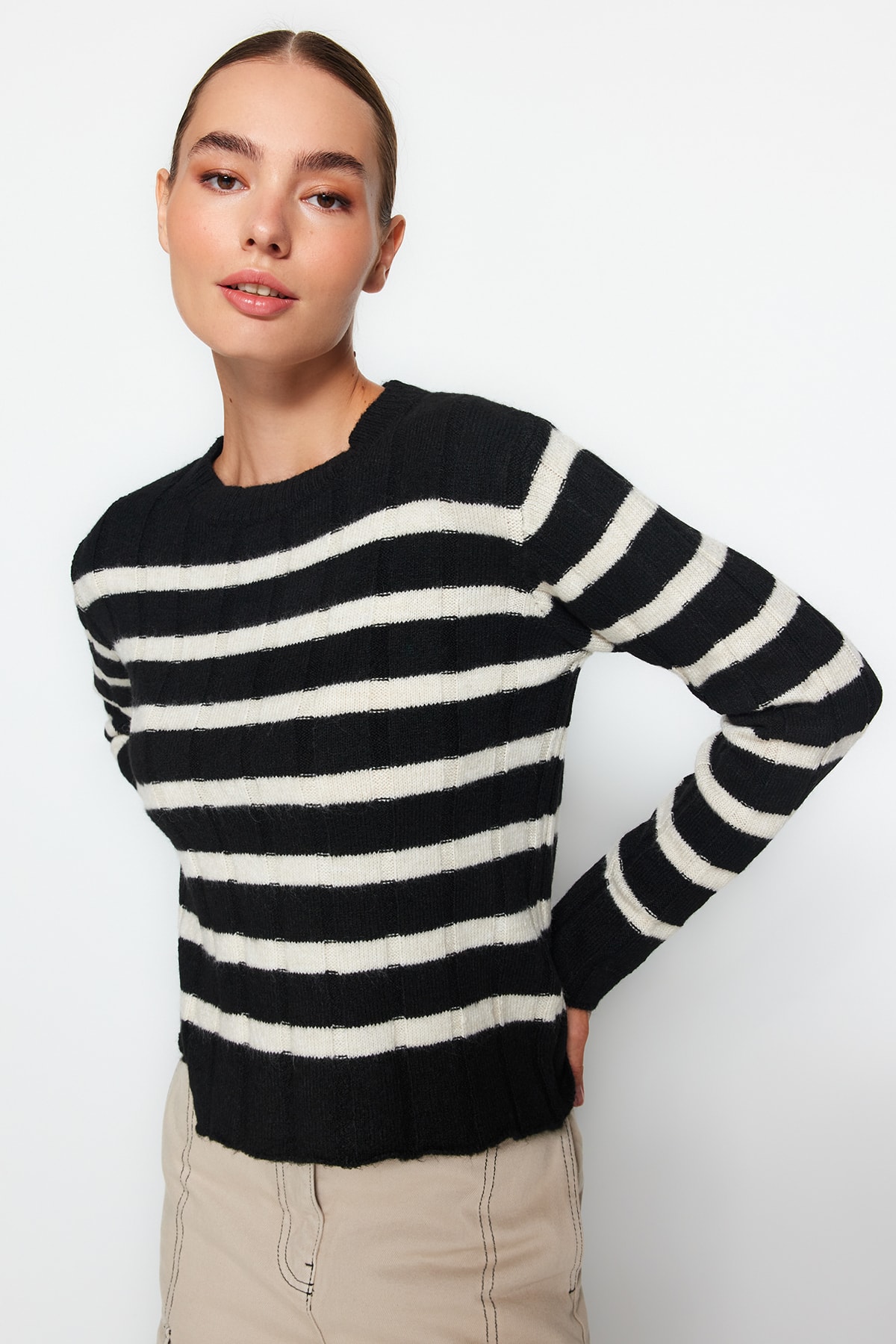 Trendyol Black Striped Knitwear Sweater