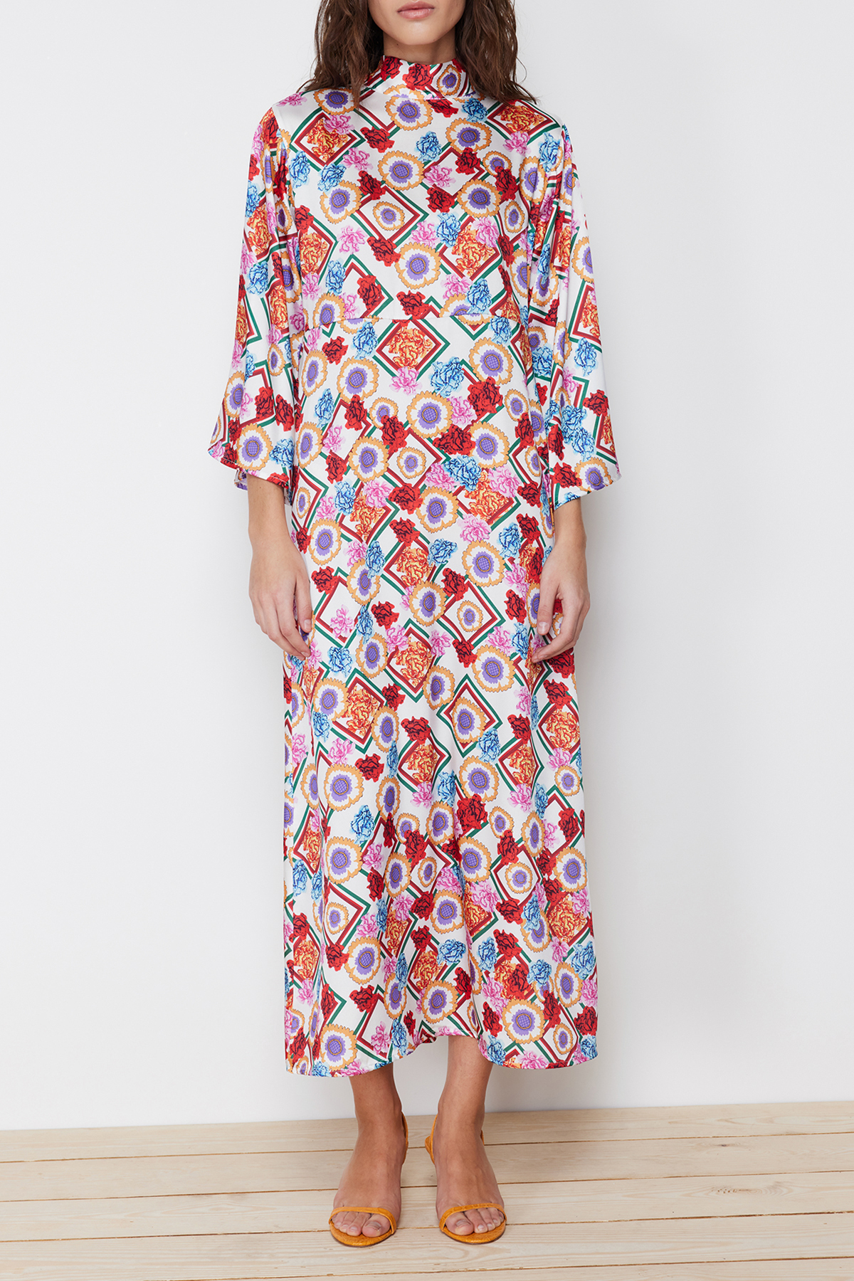 Trendyol Multicolored Floral Patterned Satin Woven Dress