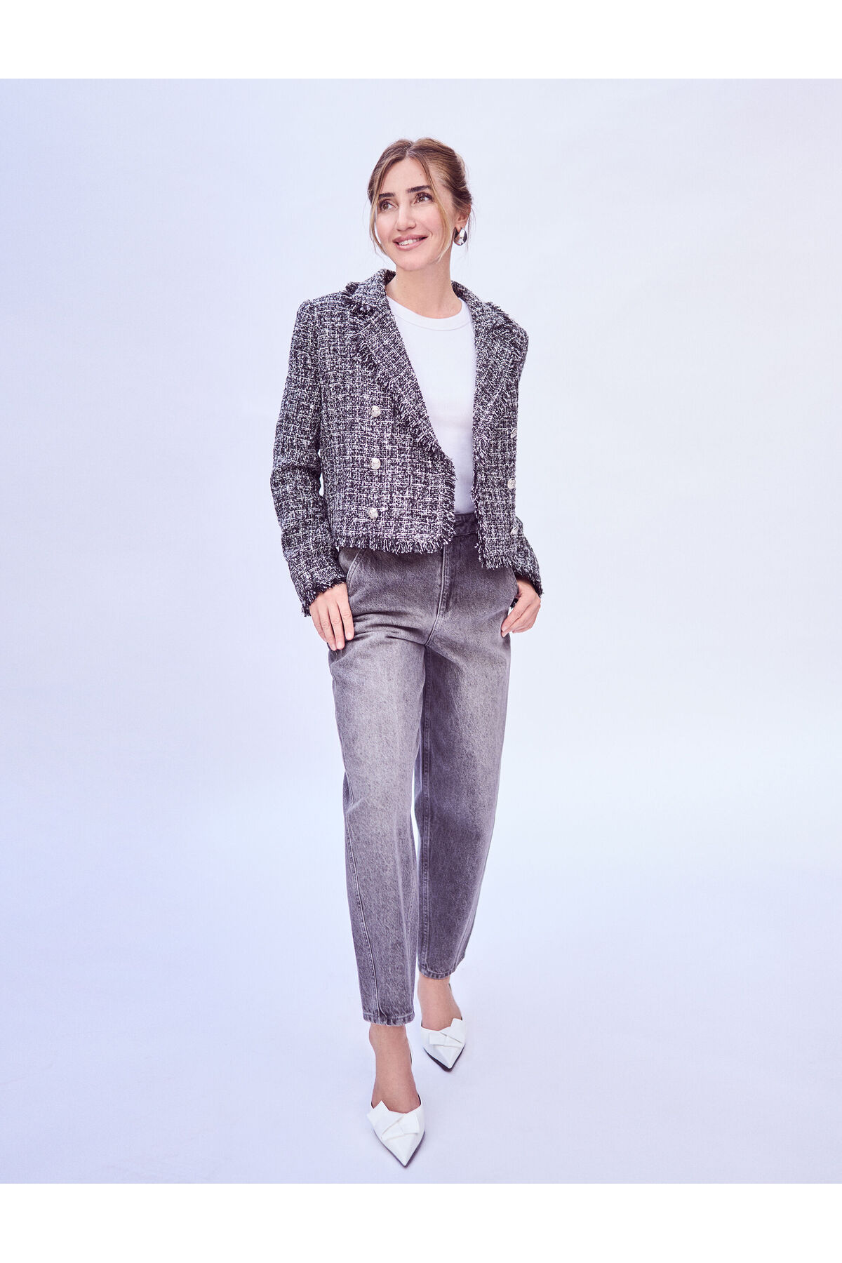 Levně Şahika Ercümen X Koton - Yüksel Waist Denim Trousers Comfortable Fit with Pockets Non-stretch Cotton