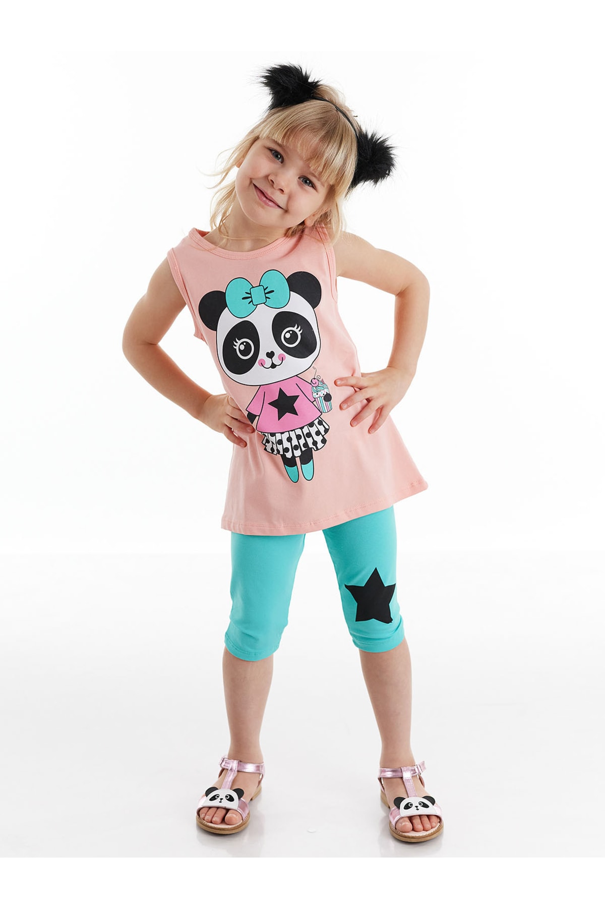 Denokids Panda Star Girl's T-shirt Tights Set