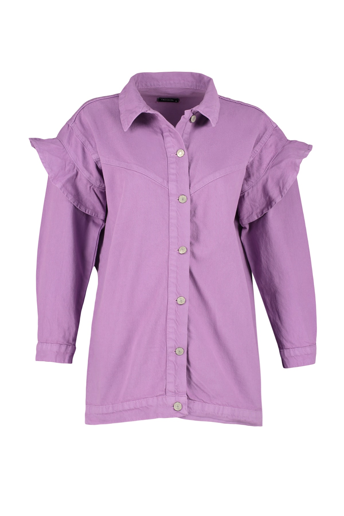 Jachetă Trendyol Lilac Denim Jeans cu detalii volane pe mâneci
