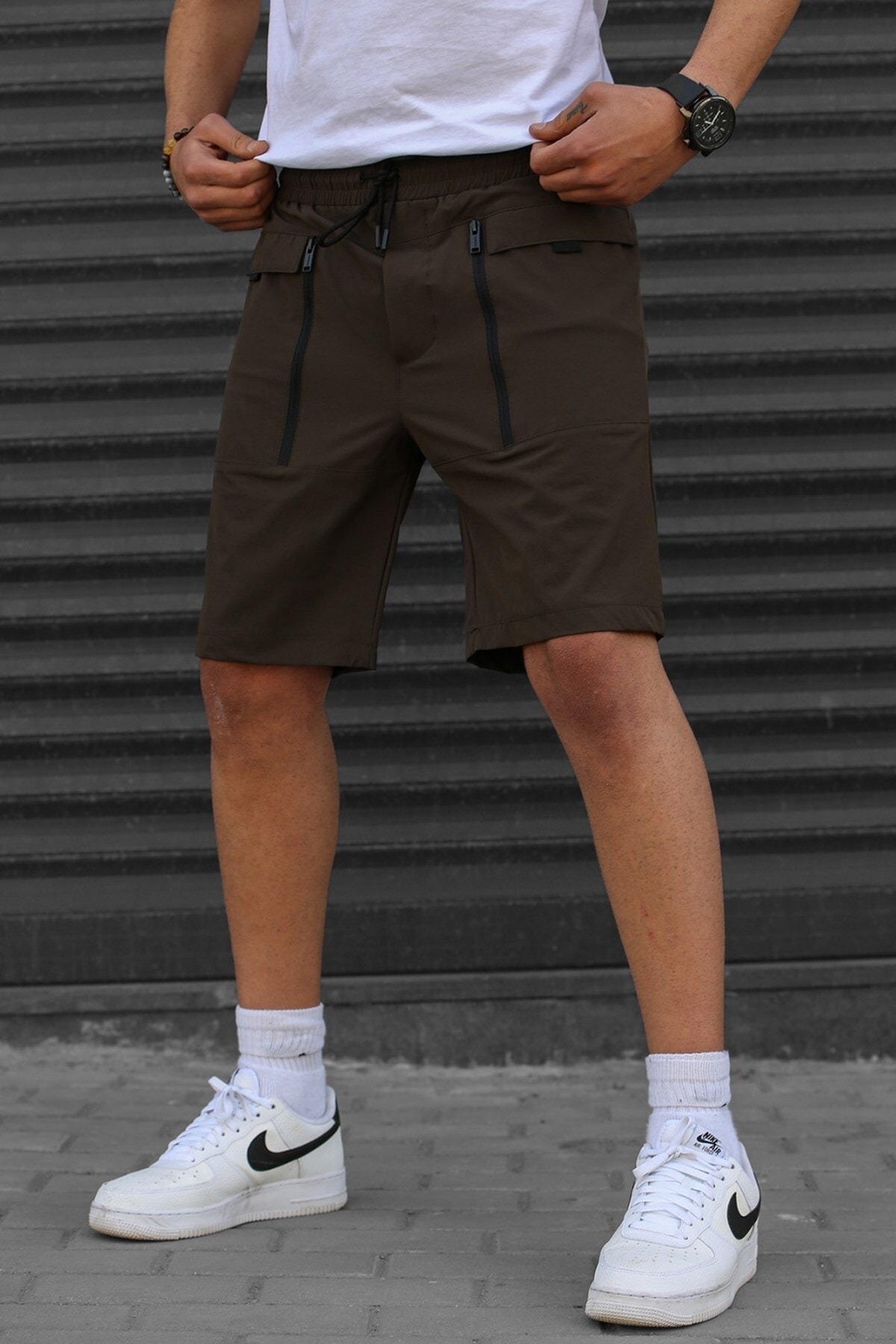 Madmext Brown Basic Men's Capri Shorts with Pockets