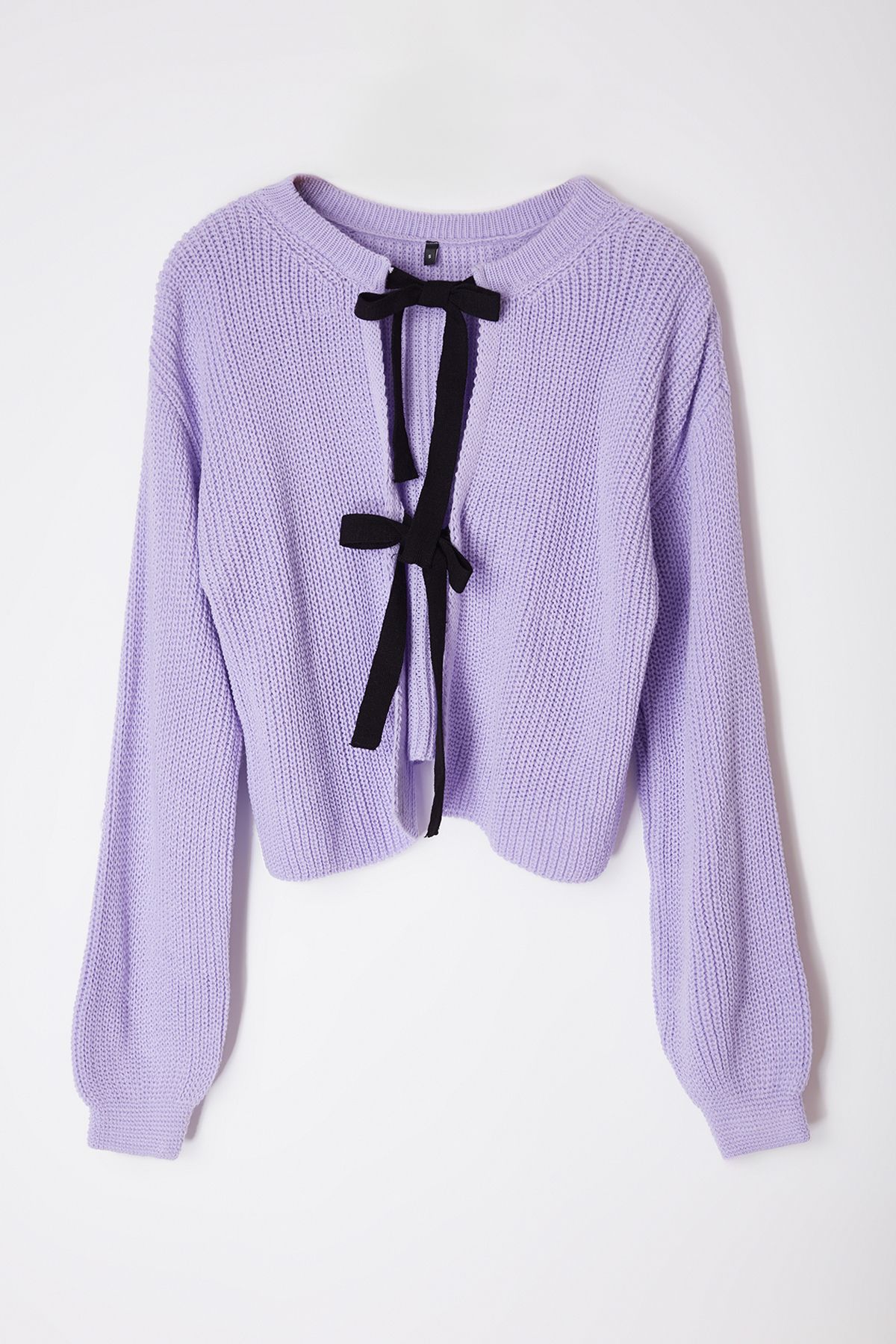 Trendyol Lilac Crop Ribbon Tie Detailed Knitwear Sweater