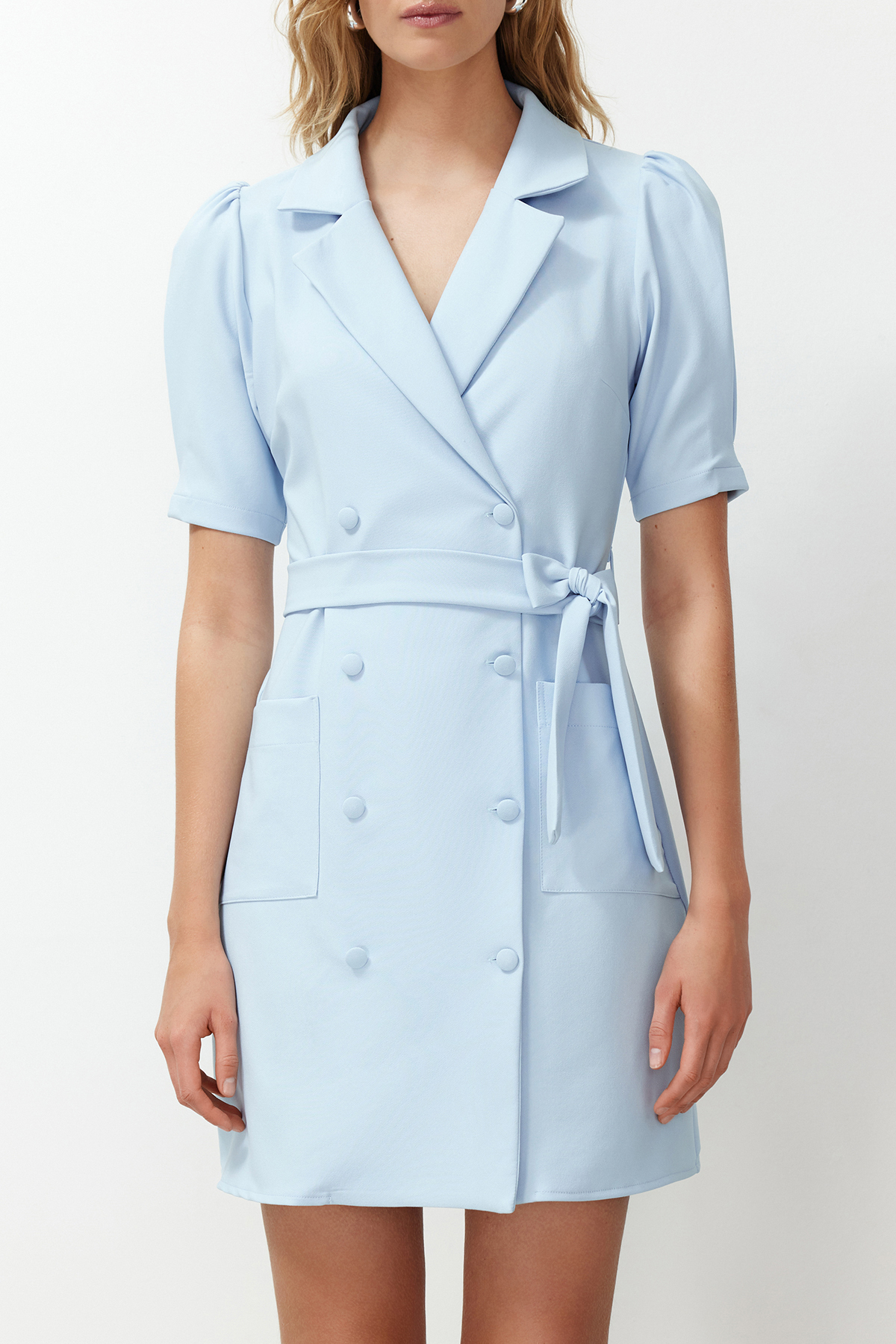 Trendyol Blue Belted Mini Woven Jacket Woven Dress