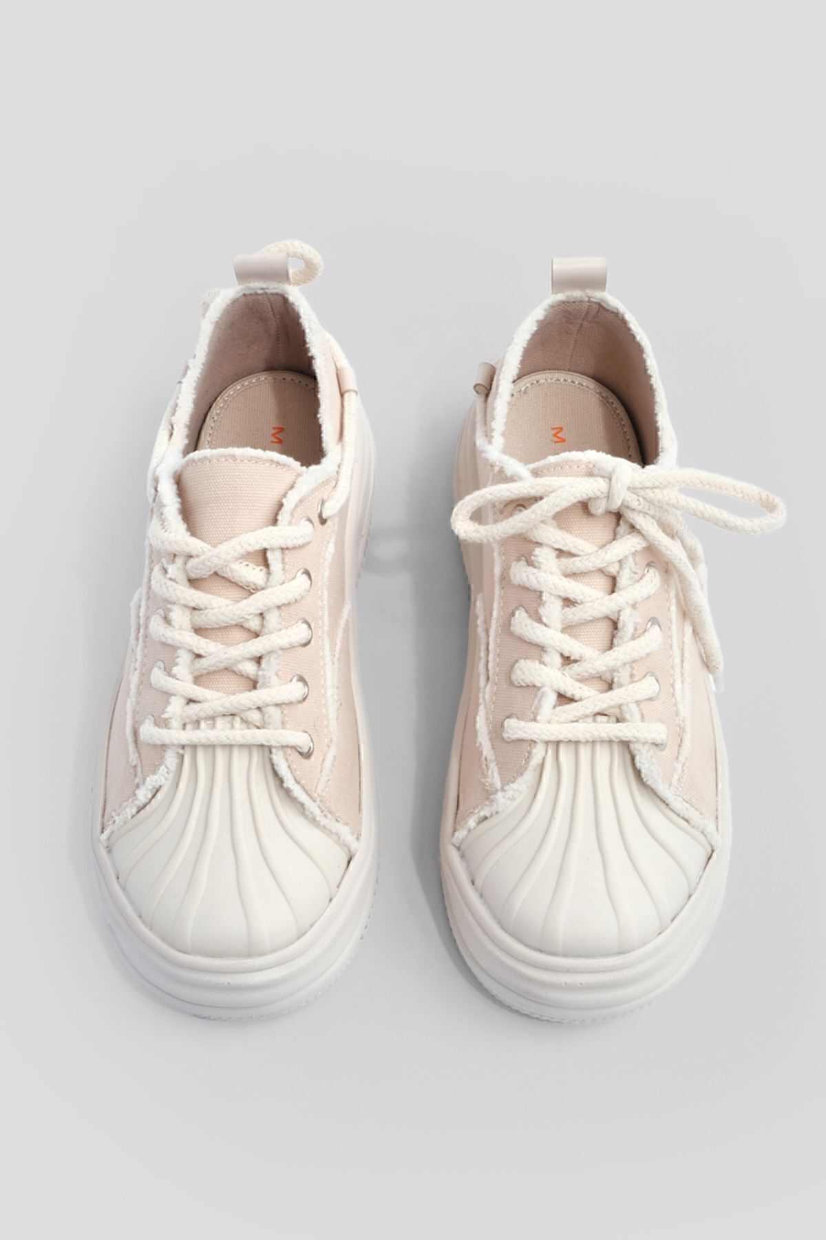 Marjin Women's Thick Sole Linen Fabric Sneaker Sports Shoes Pearl Beige