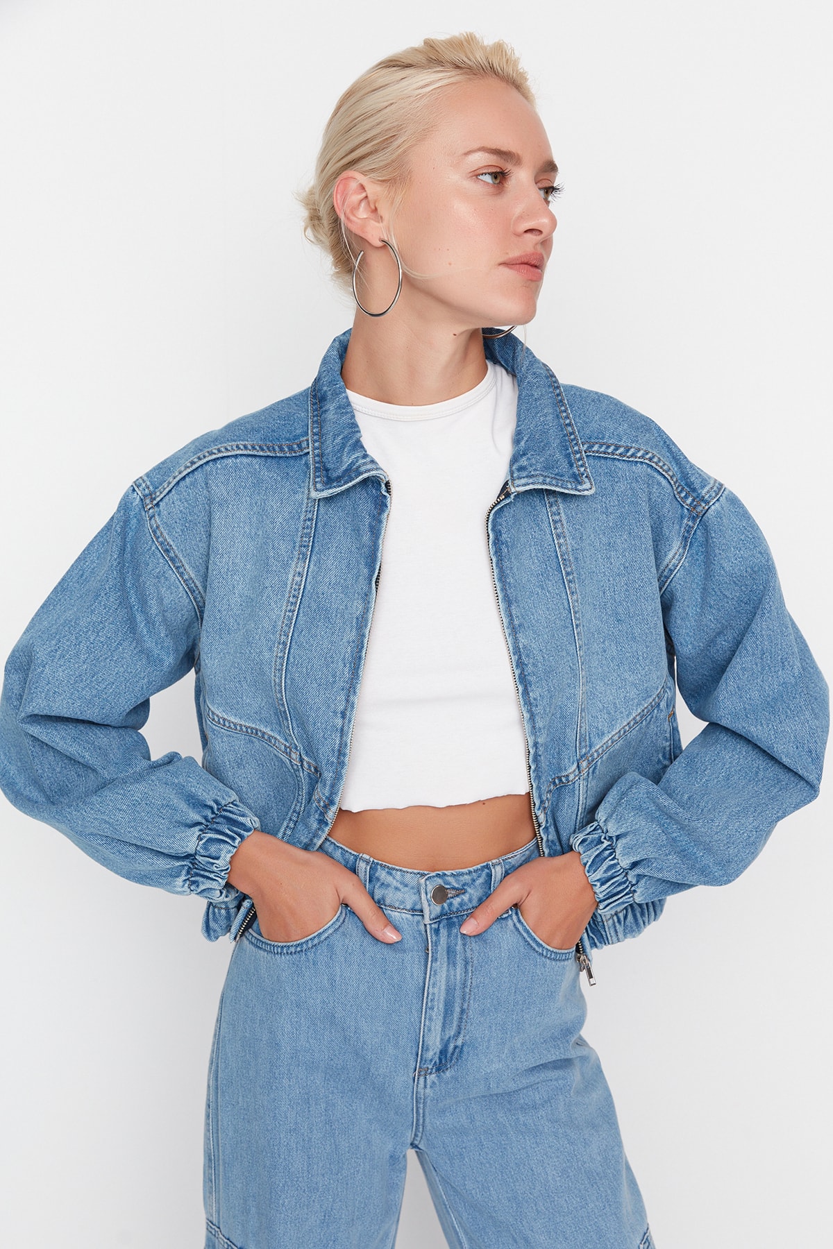 Jachetă denim Trendyol Blue Bomber