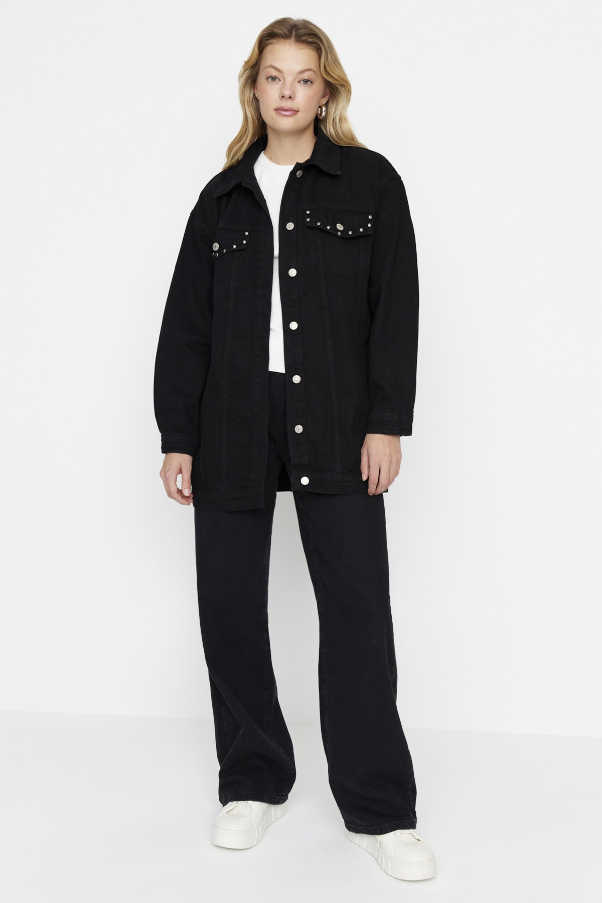 Jacheta Trendyol Black Staple Detailed Oversized Denim Jeans