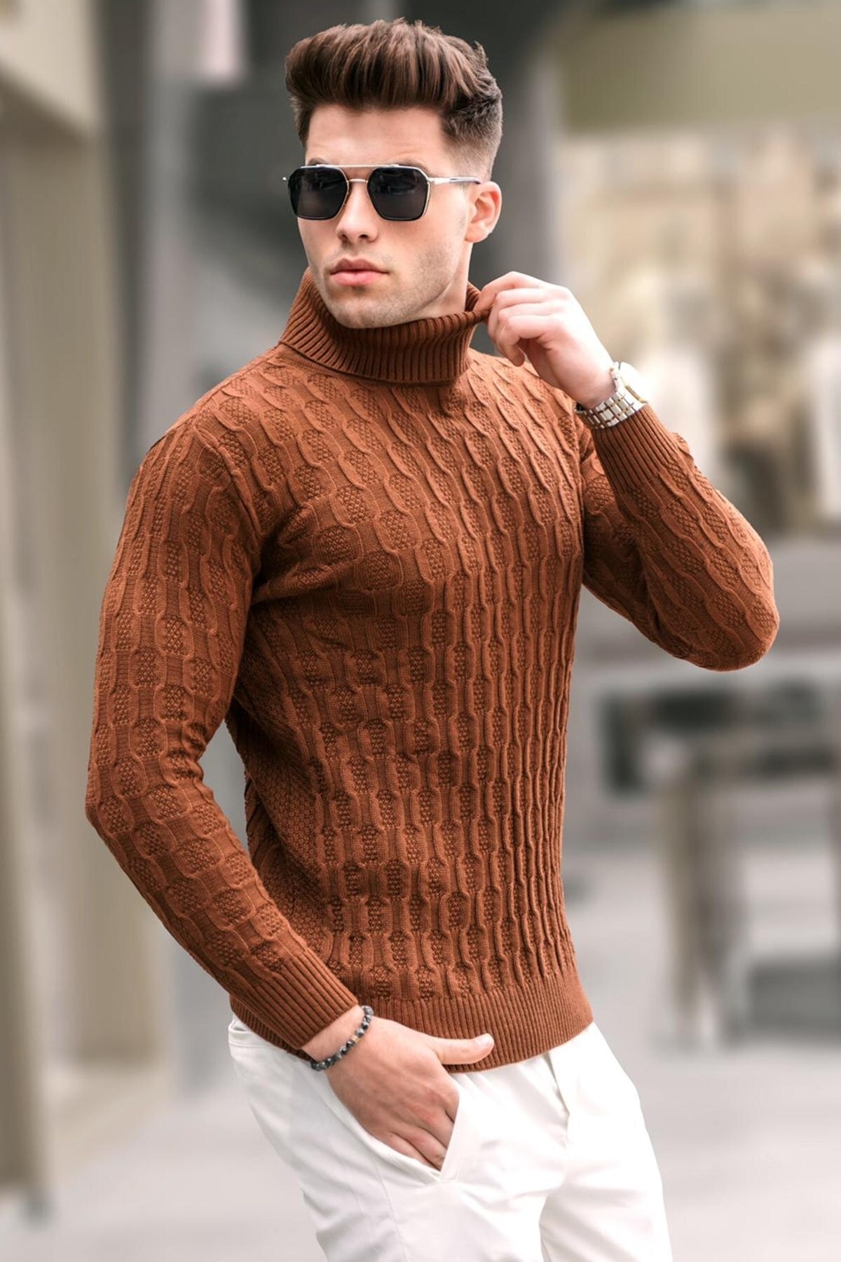 Madmext Camel Turtleneck Knitwear Sweater 5759