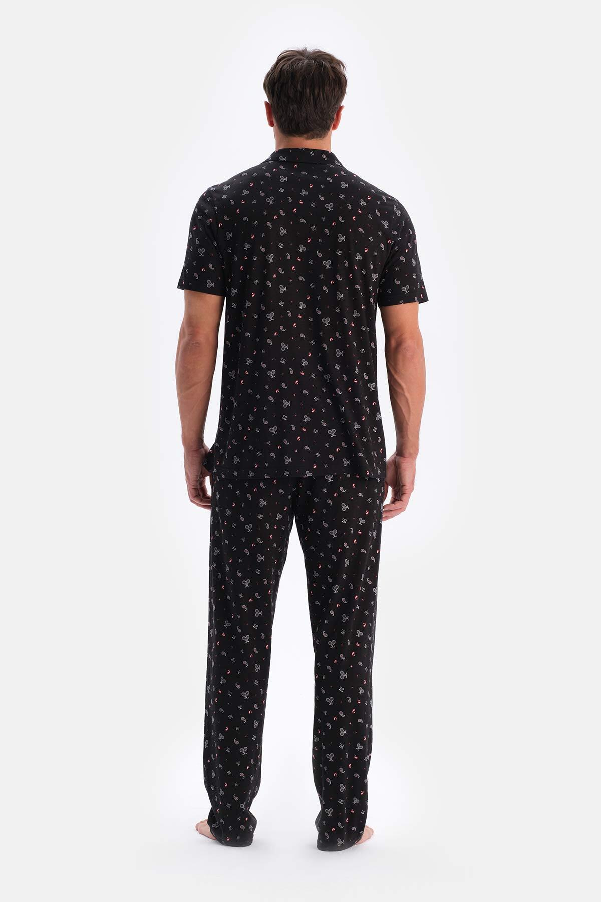 Levně Dagi Black Size Printed Cotton Modal Shirt Pants Pajamas Set