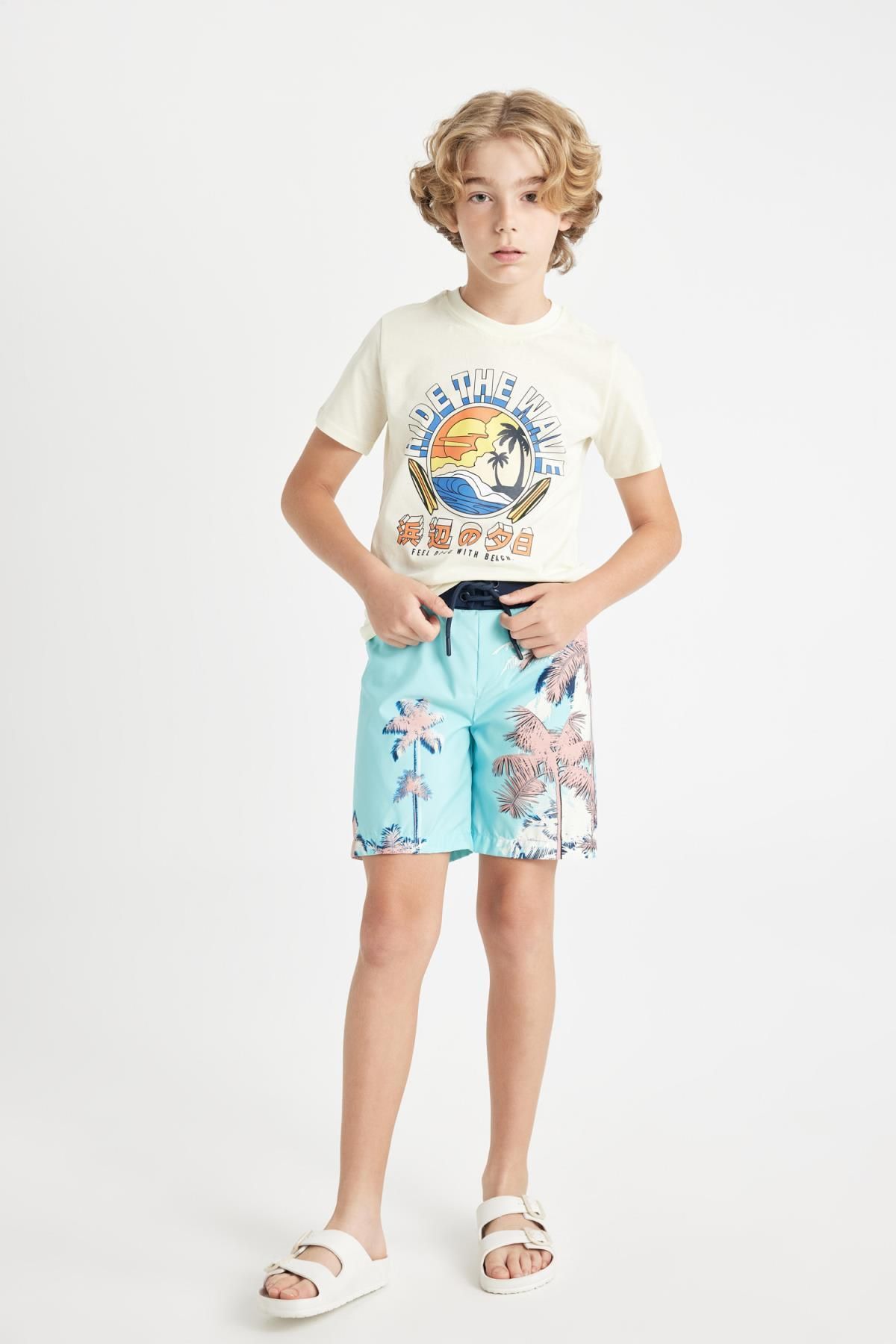 DEFACTO Boy's Palm Tree Patterned Swim Shorts