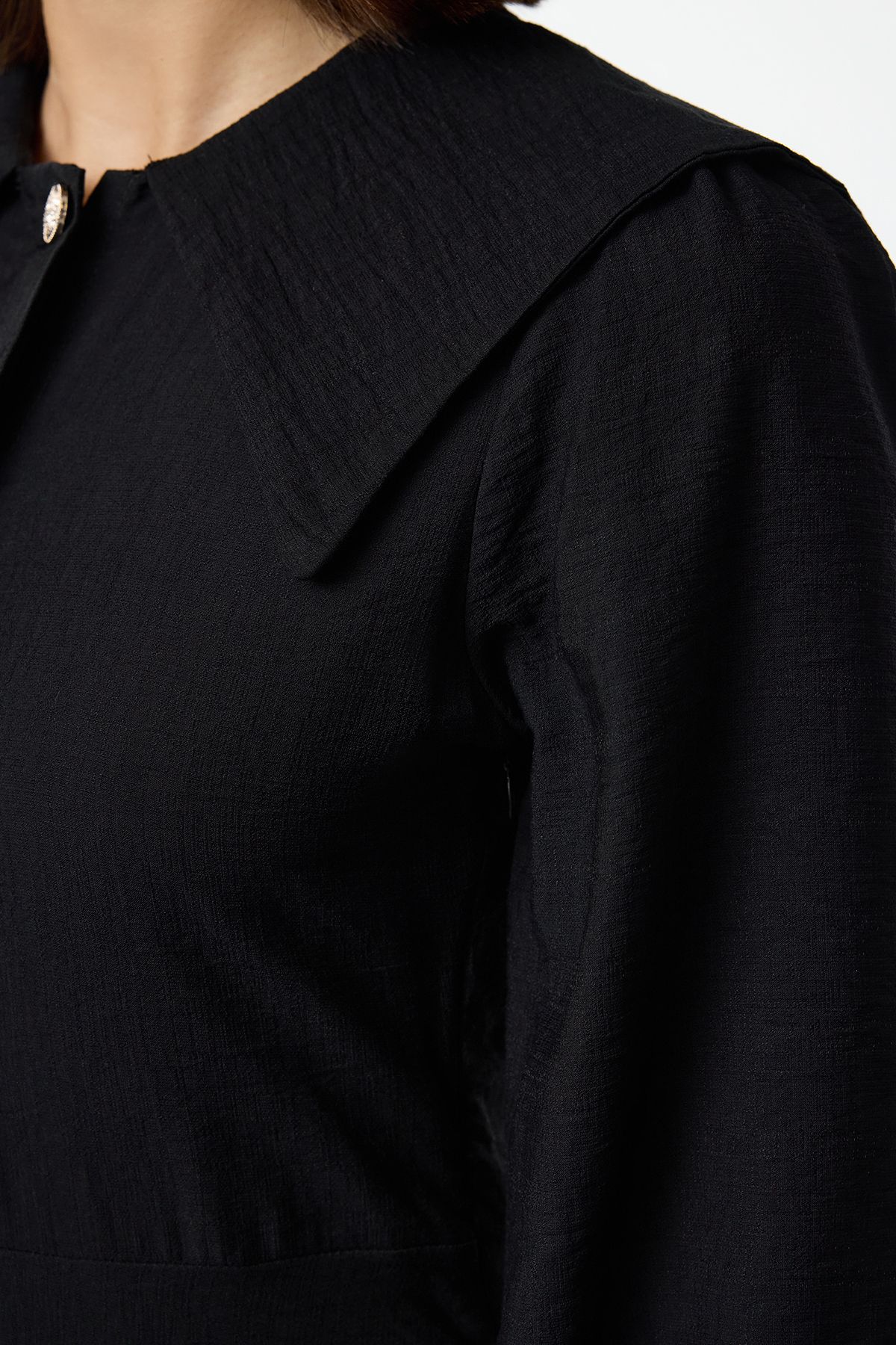 Trendyol Black Baby Collar Button Detailed Woven Dress