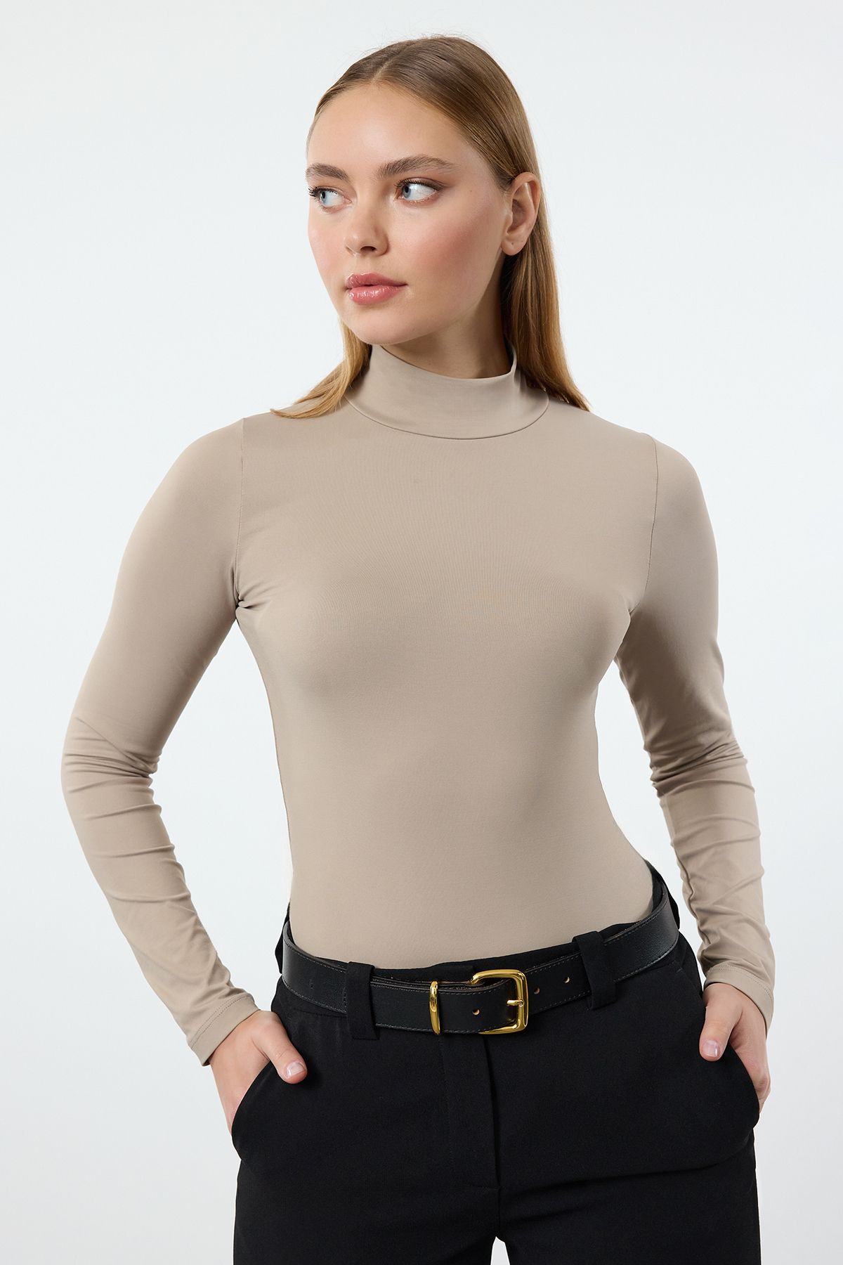 Trendyol Mink Polimaid Turtleneck Slim/Fits the Body Regular Knitted Blouse