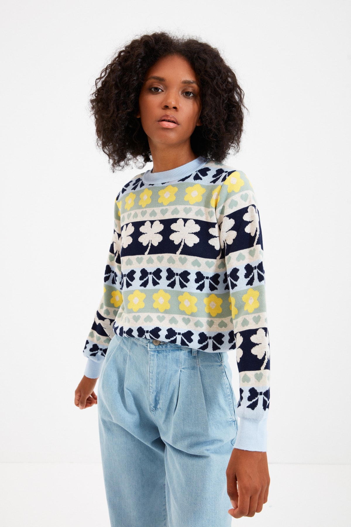Trendyol Light Blue Jacquard Knitwear Sweater