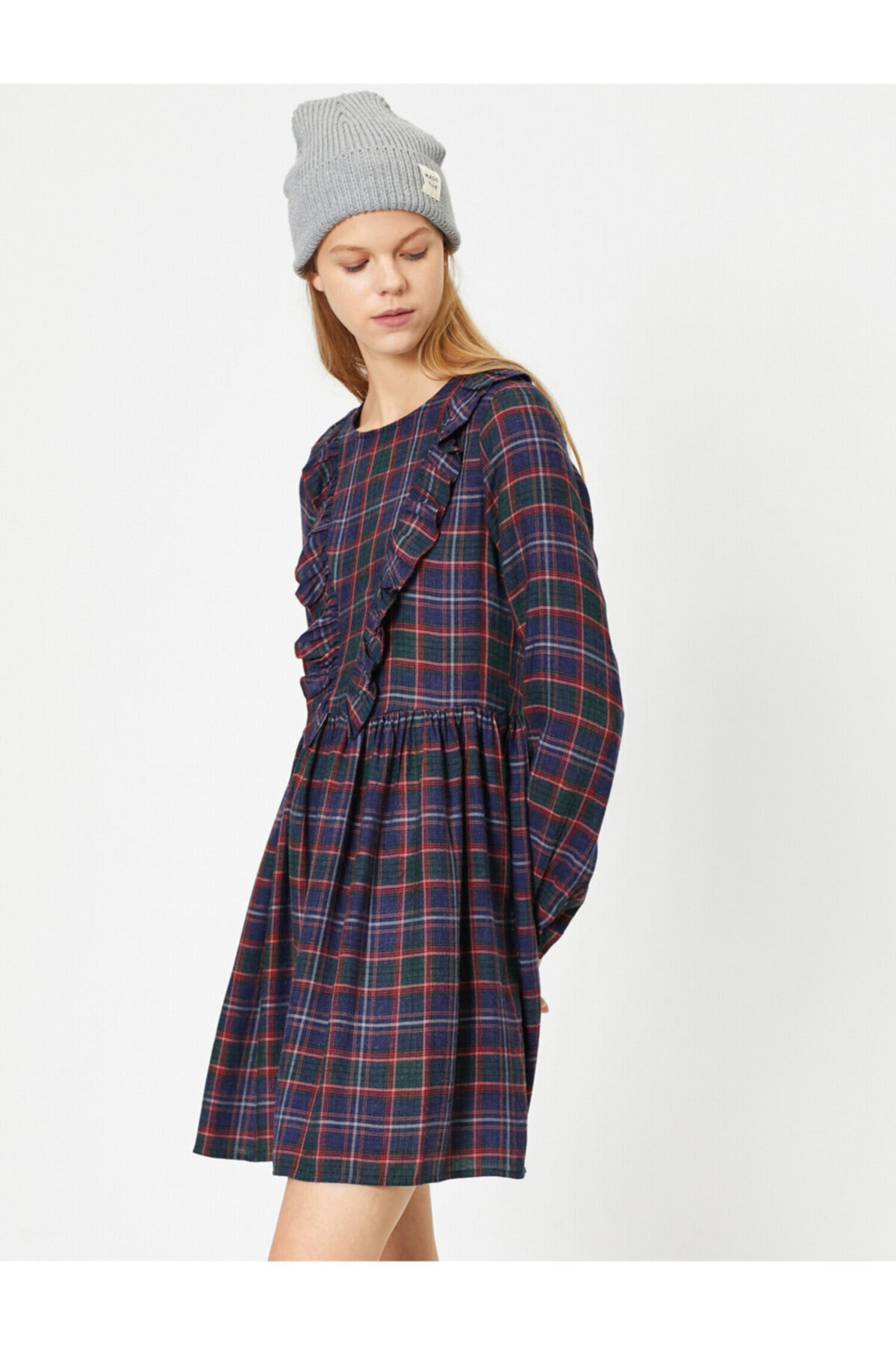Koton femeii Navy Blue Plaid Rochie