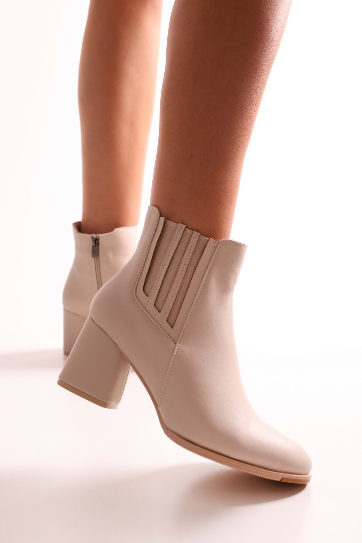 Shoeberry Women's Misty Beige Skin Heels Boots, Beige Skin