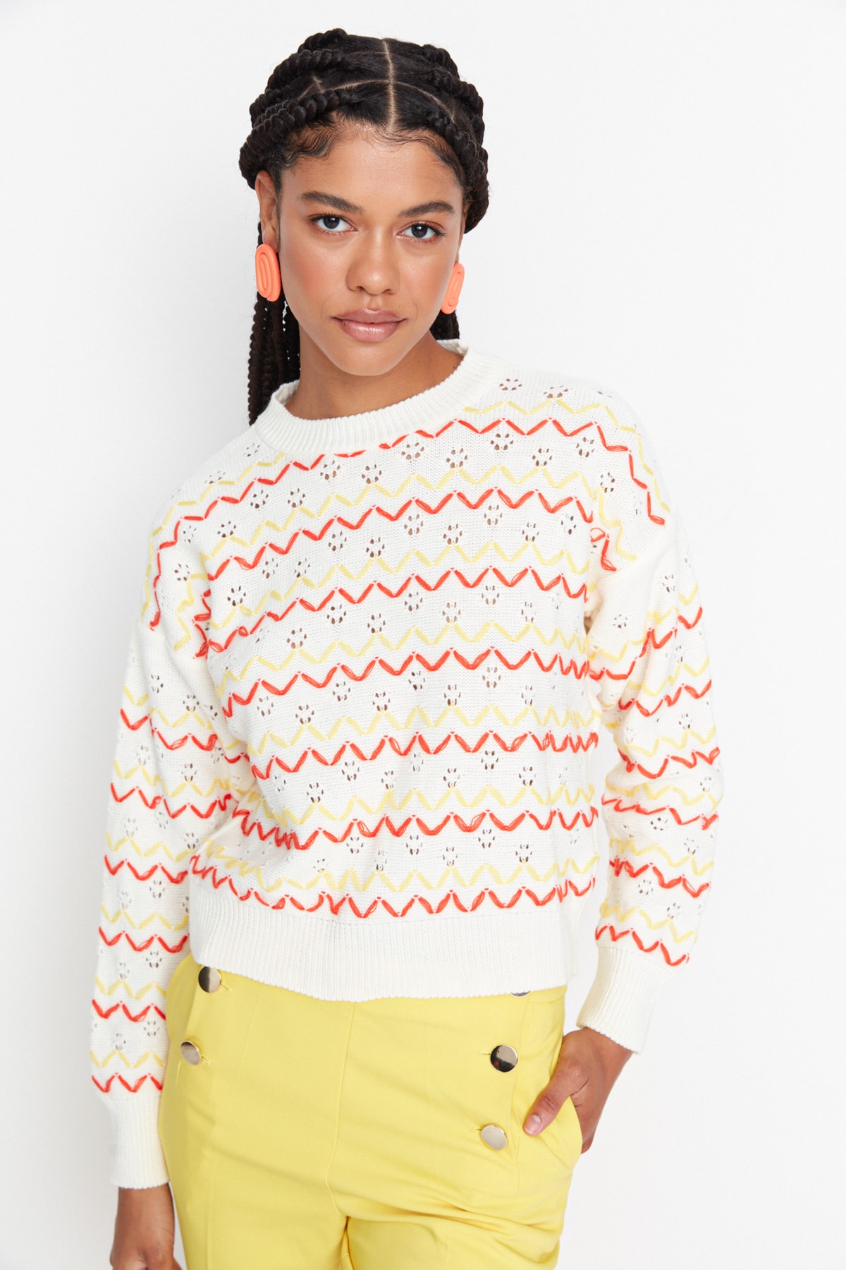 Trendyol Ecru Openwork Knitwear Sweater