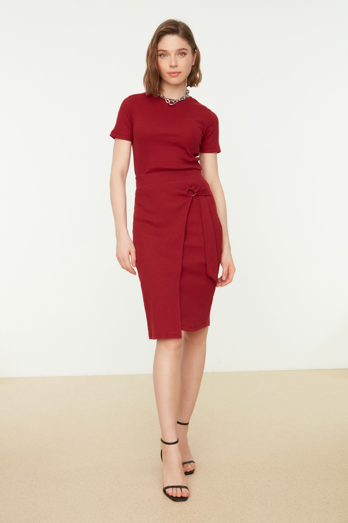 Trendyol Tile Wrapped Corduroy Knitted Skirt