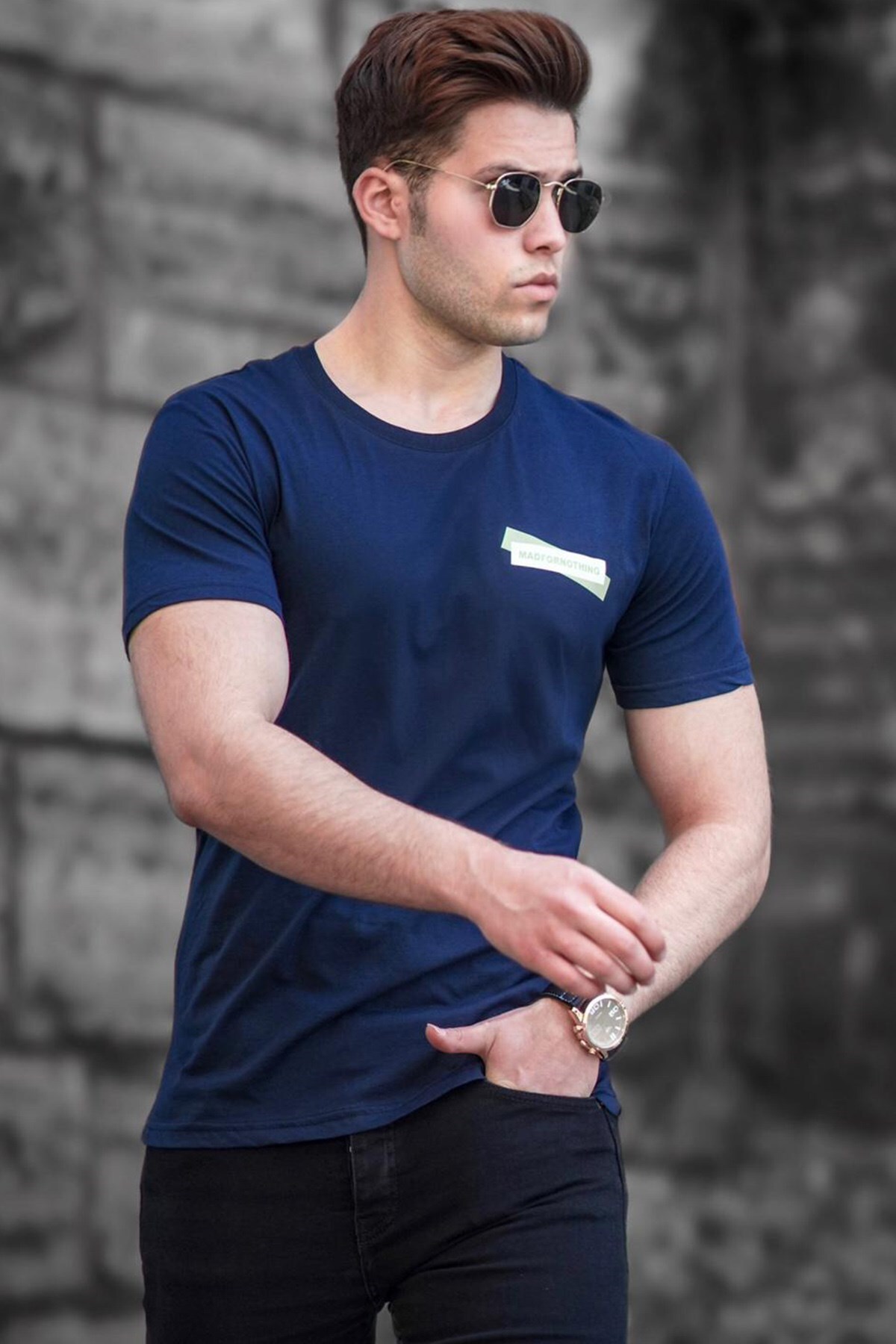 Levně Madmext Men's Navy Blue Printed T-Shirt 5270