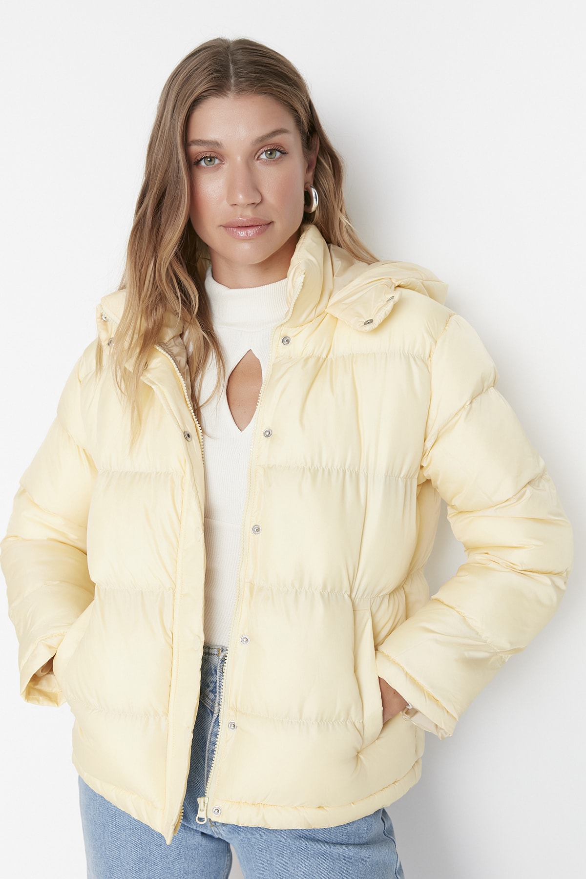 Trendyol Yellow Oversized Hooded Puffy Coat