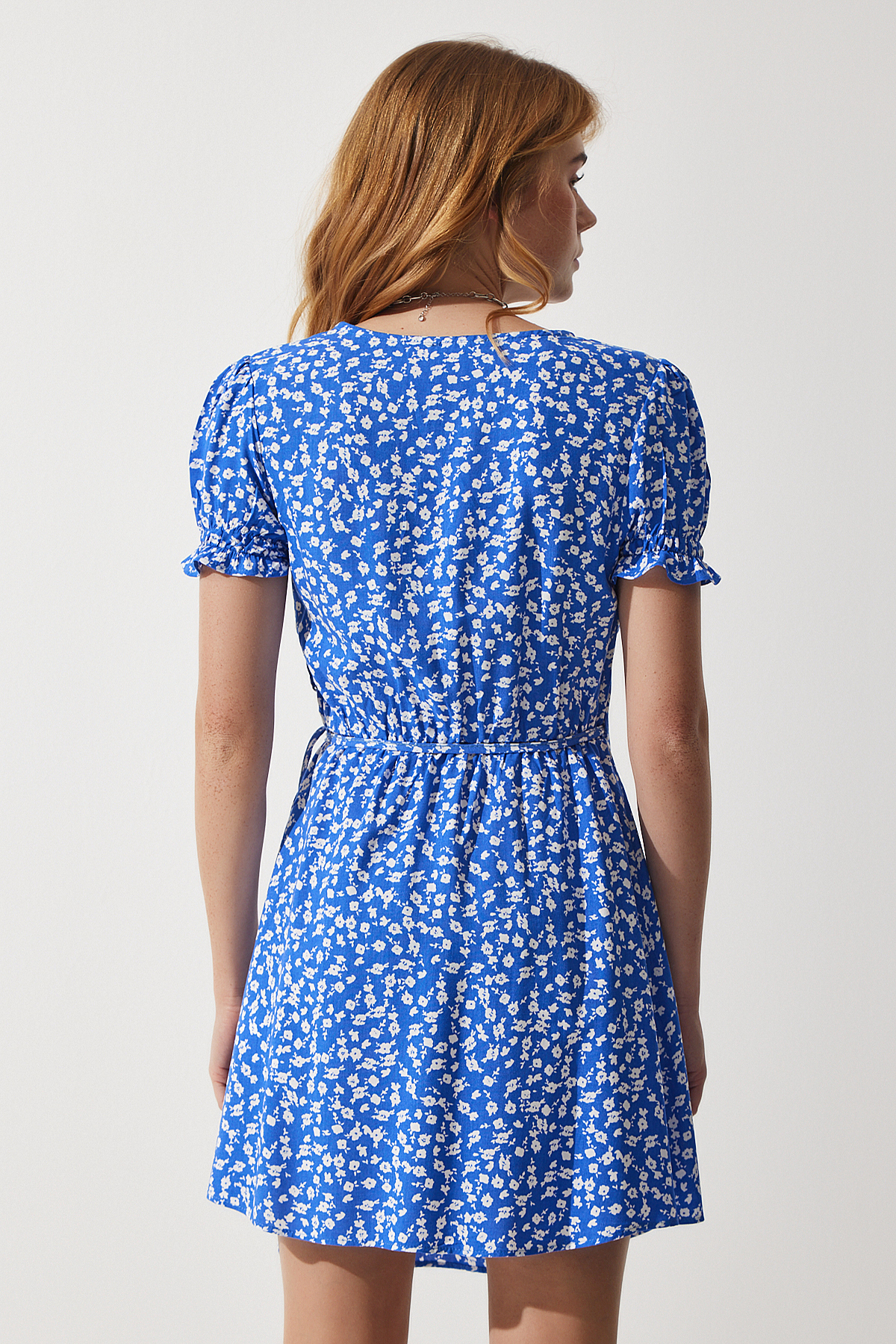 Happiness İstanbul Women's Blue Patterned Viscose Woven Dress