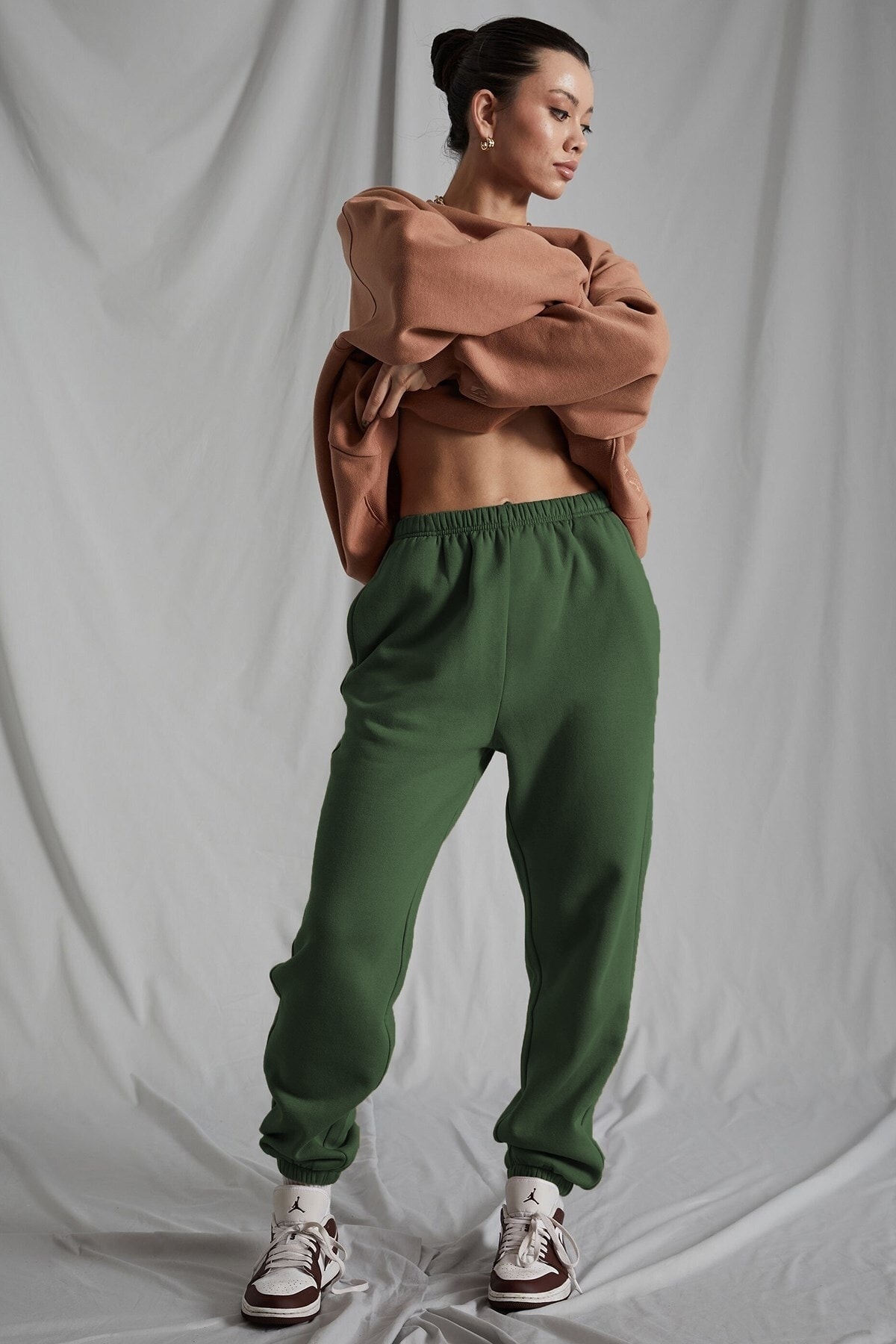 Madmext Women's Khaki Oversized Sweatpants With An Elastic Waist