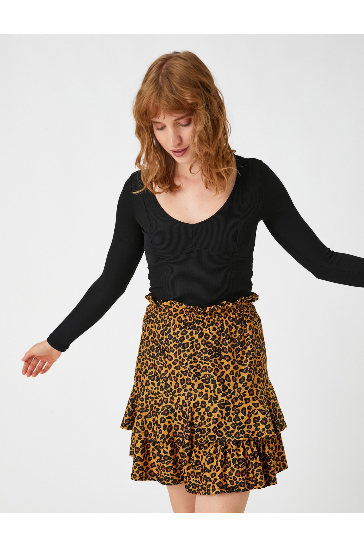 Levně Koton Leopard Patterned Ruffle Skirt With Elastic Waist.