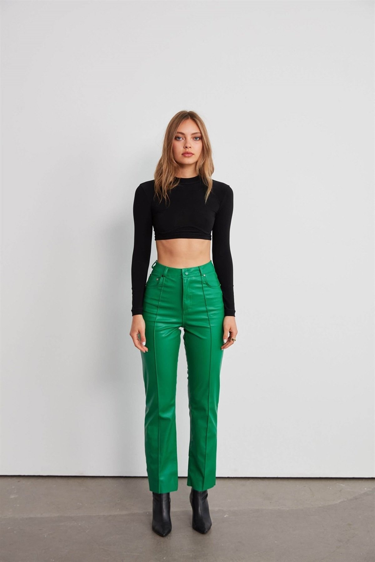 Levně VATKALI Kožené rovné kalhoty zelené