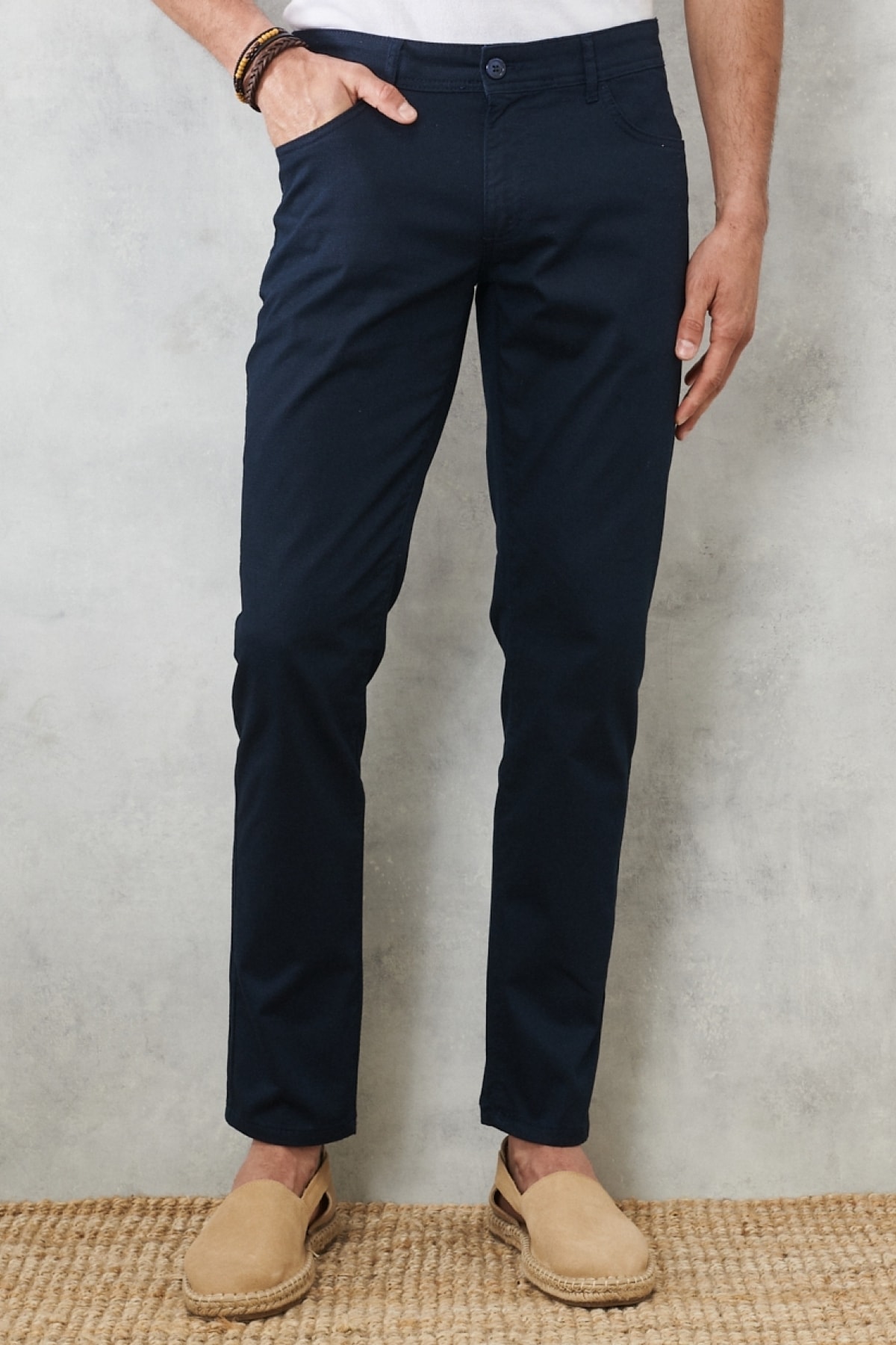 AC&Co / Altınyıldız Classics Men's Navy Blue Slim Fit Slim Fit 5 Pocket Flexible Chino Trousers