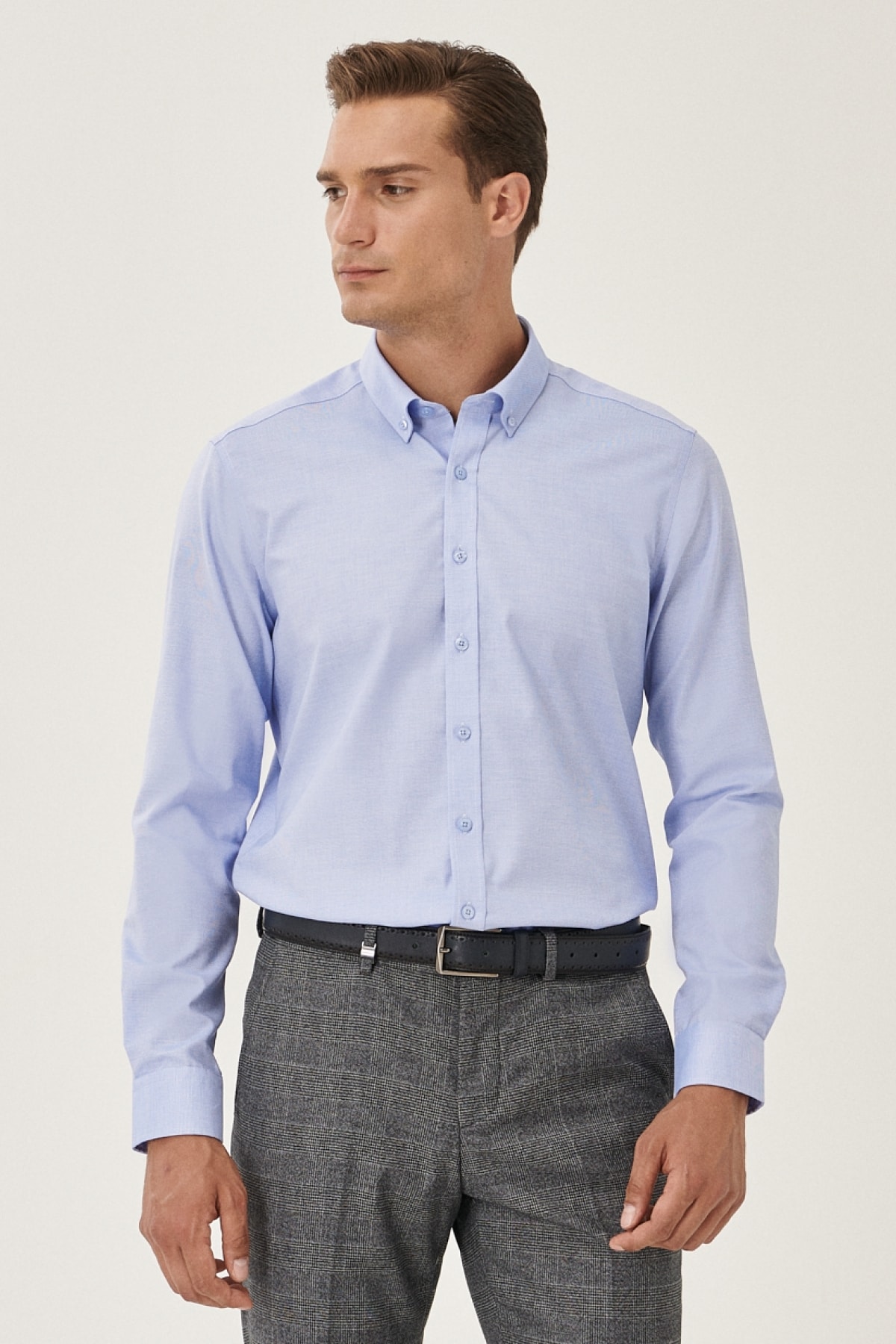 ALTINYILDIZ CLASSICS Men's Light Blue No Iron Non-iron Slim Fit Slim Fit 100% Cotton Buttoned Collar Shirt