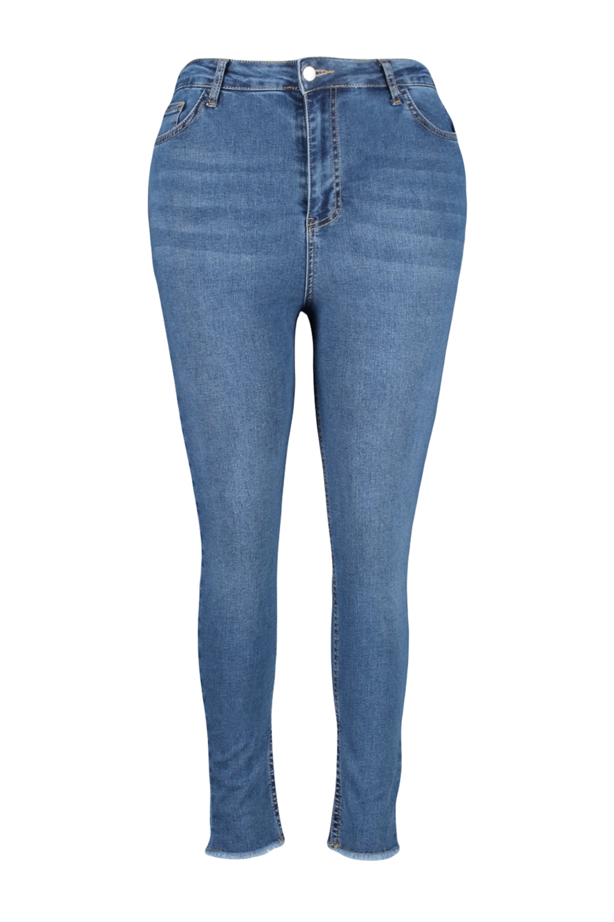Levně Trendyol Curve Modrá kapsa s vysokým pasem Detailní elastické úzké džíny