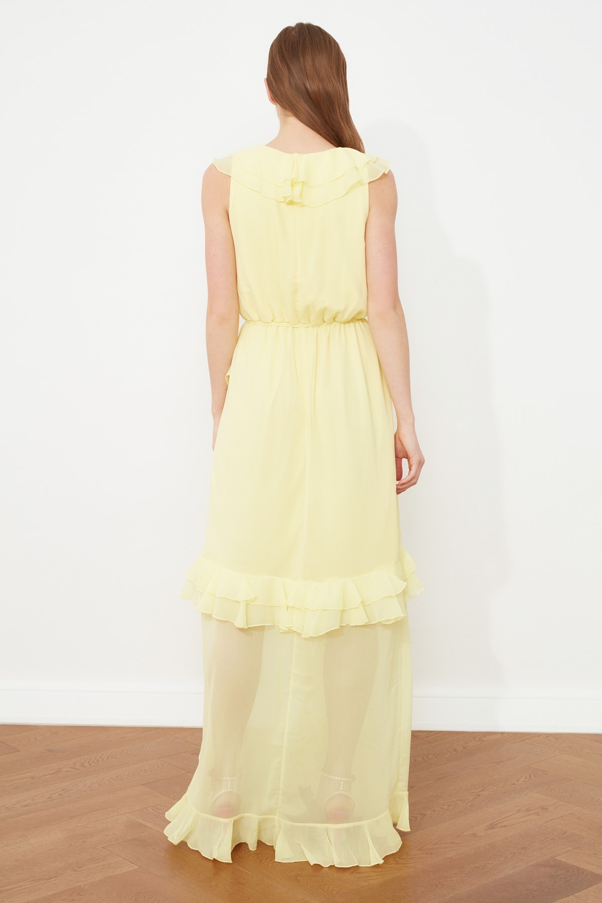 Trendyol Yellow Ruffle Evening Dress