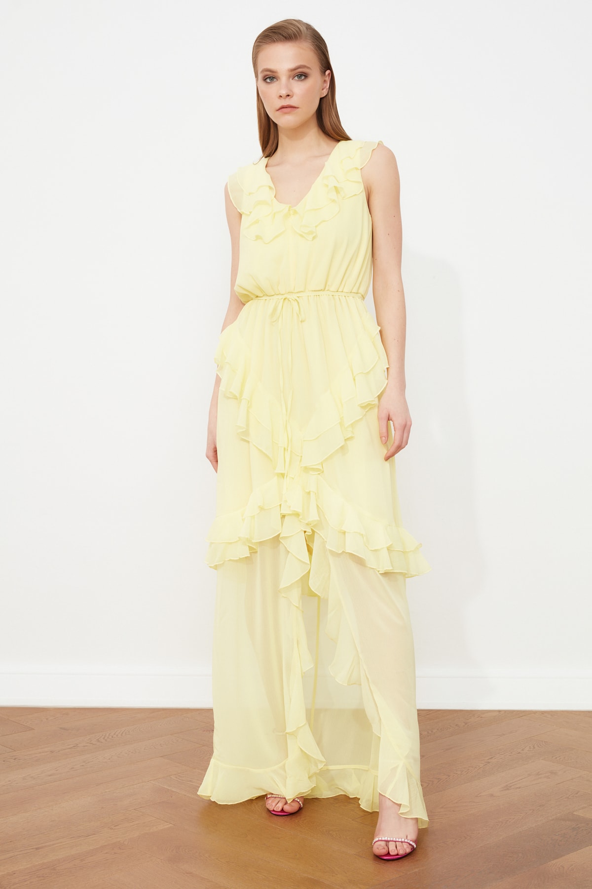 Trendyol Yellow Ruffle Evening Dress