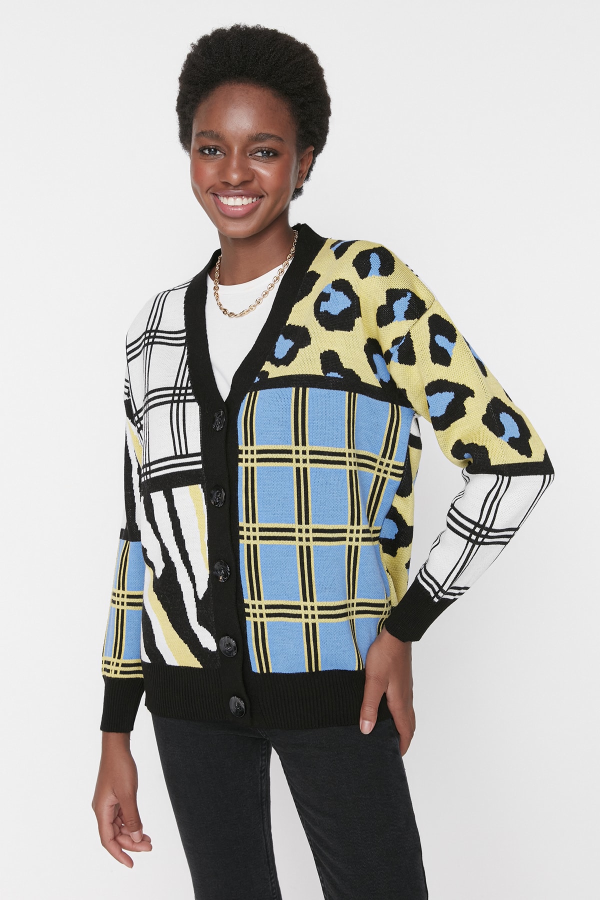 Trendyol Black Jacquard Knitwear Cardigan