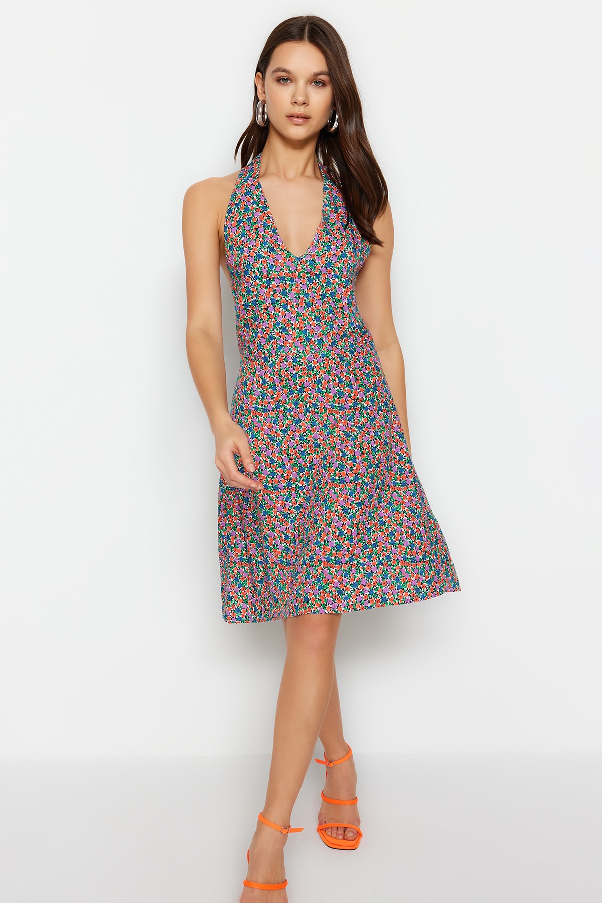 Rochie țesută Trendyol Multicolor Decollete