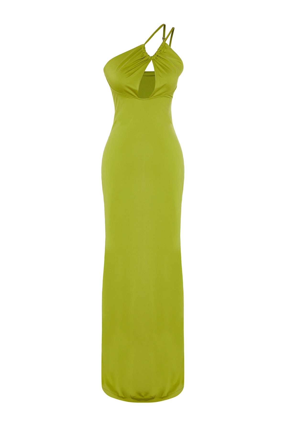 Rochie de seara tricotata cu captusit verde deschis Trendyol cu detaliu la fereastra/decupaj