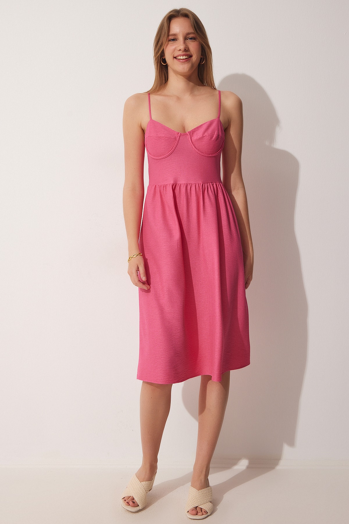 Fericirea İstanbul pentru femei roz închis rochie tricotată de vară fără bretele