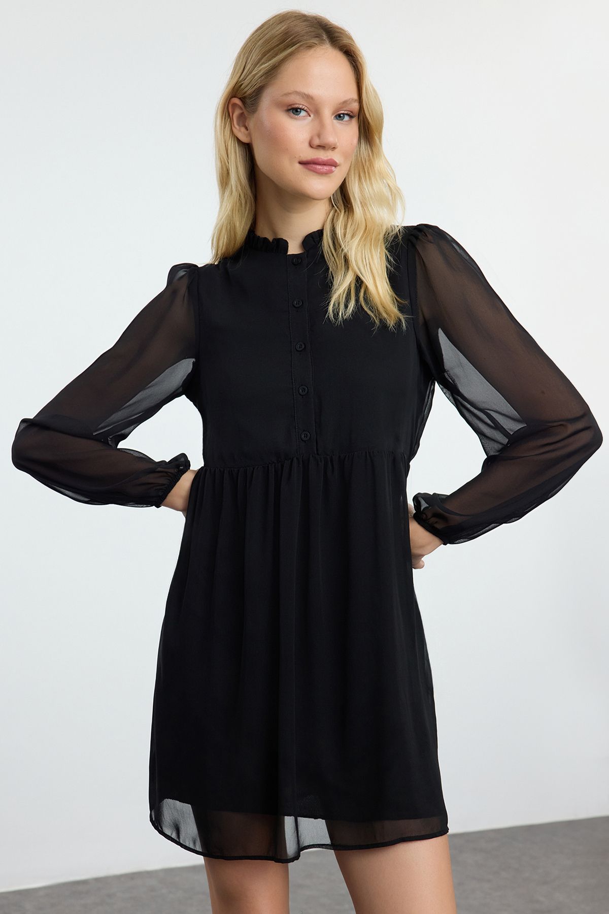 Trendyol Black Plain Woven Winter Dress