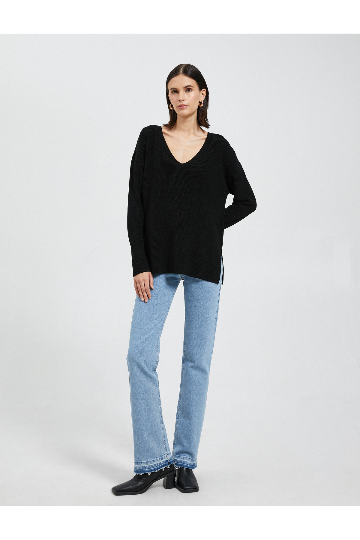 Koton V-Neck Sweater Oversize Long Sleeve Cashmere Textured