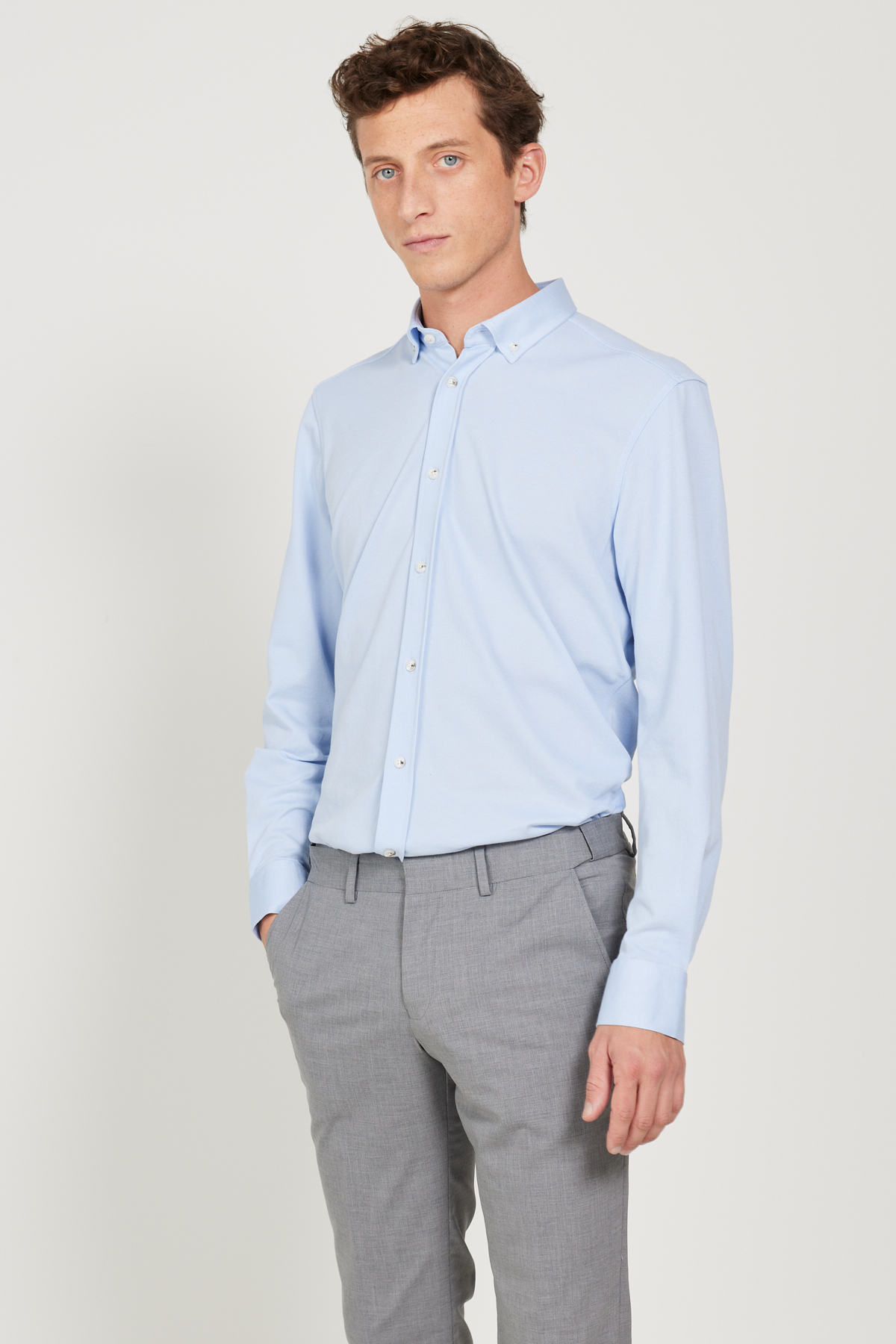 Levně AC&Co / Altınyıldız Classics Men's Light Blue Comfort Ft Comfy Cut Buttoned Collar Cotton Dobby Linen Shirt.