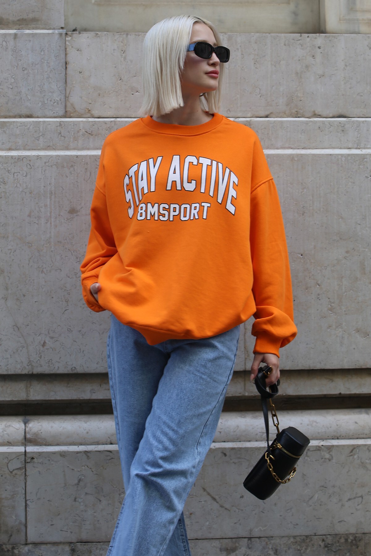 Madmext Orange Printed Oversized Women's Sweatshirt