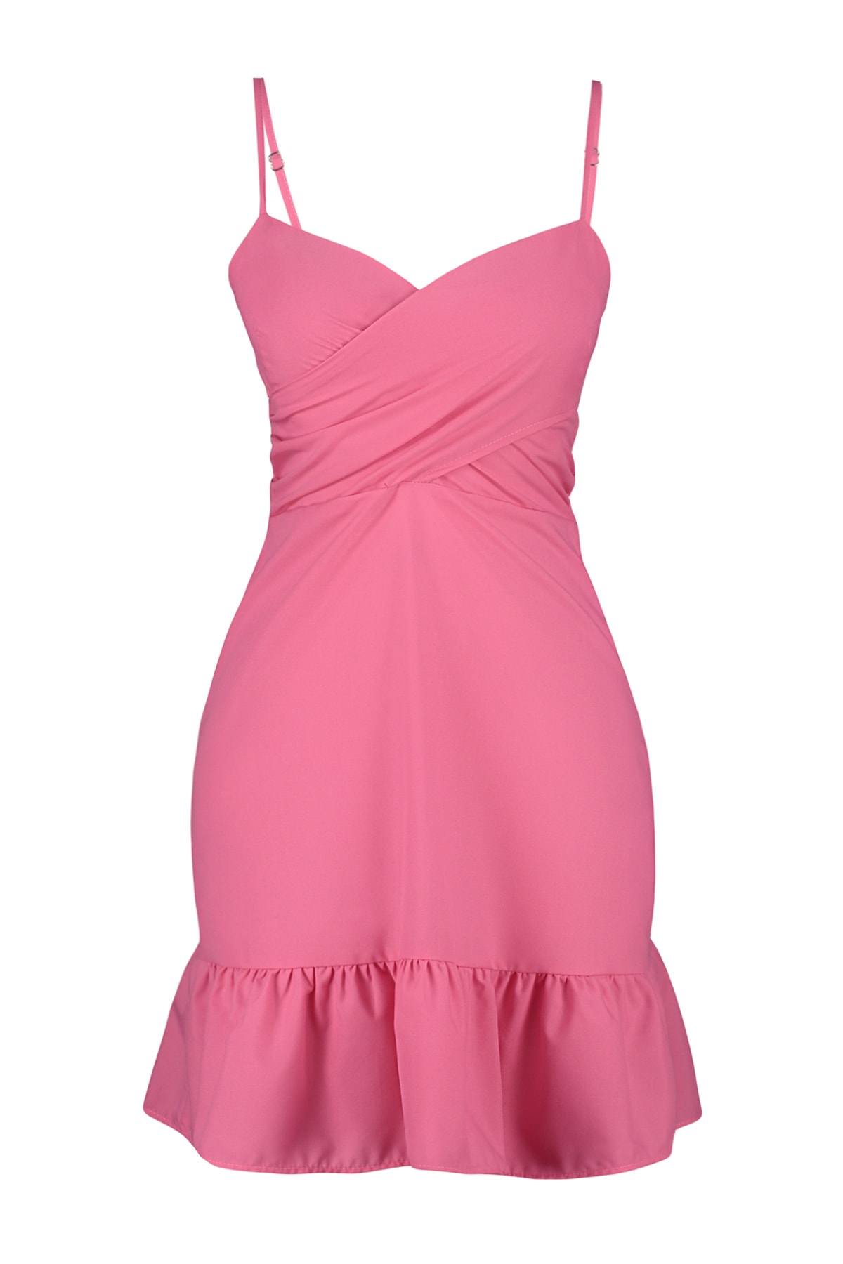 Trendyol fucsia talie picătură / skater mini țesute bumbac dublu piept guler curea rochie țesută