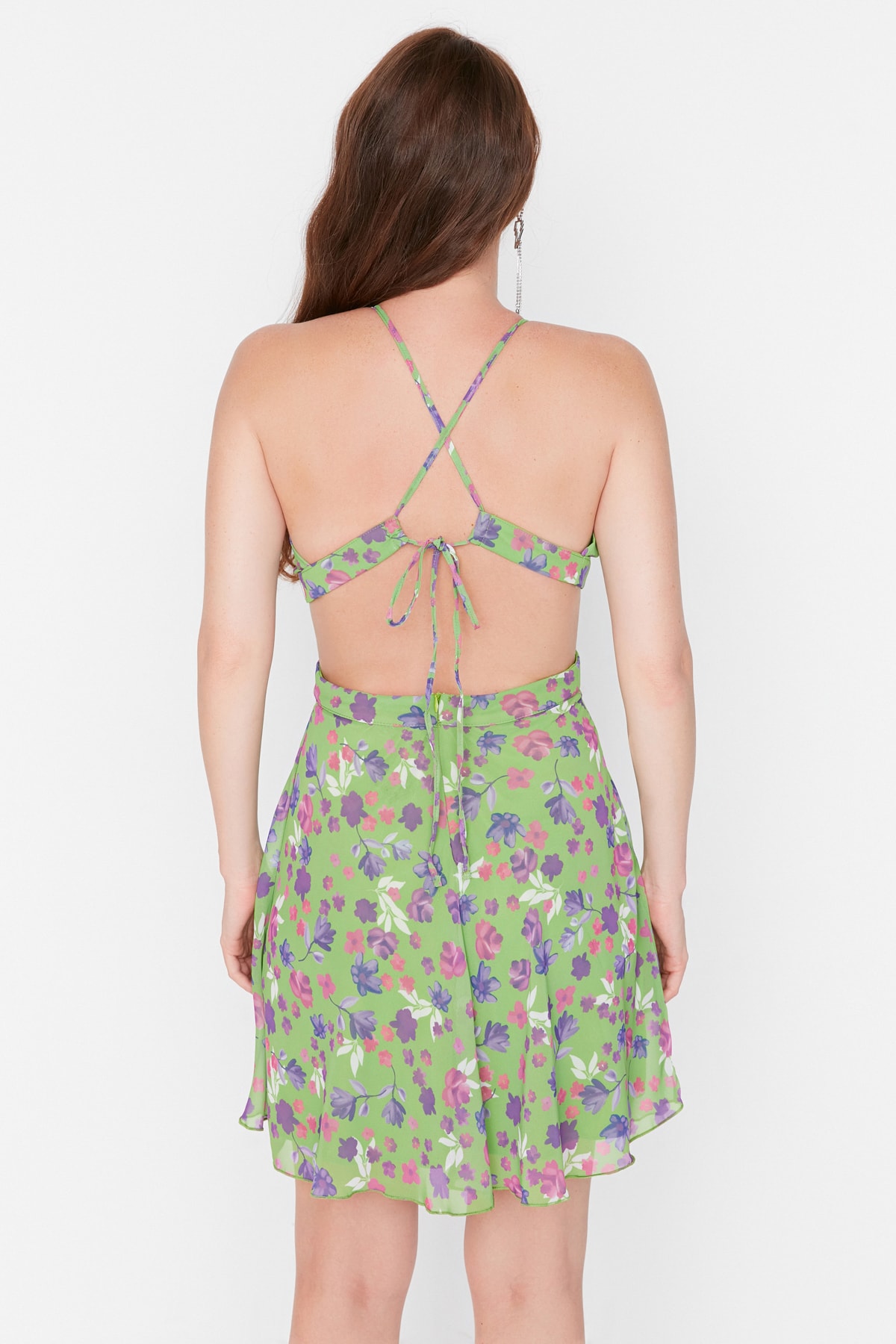 Trendyol Green - Rochie de seara din sifon multicolor cu decolteu detaliat