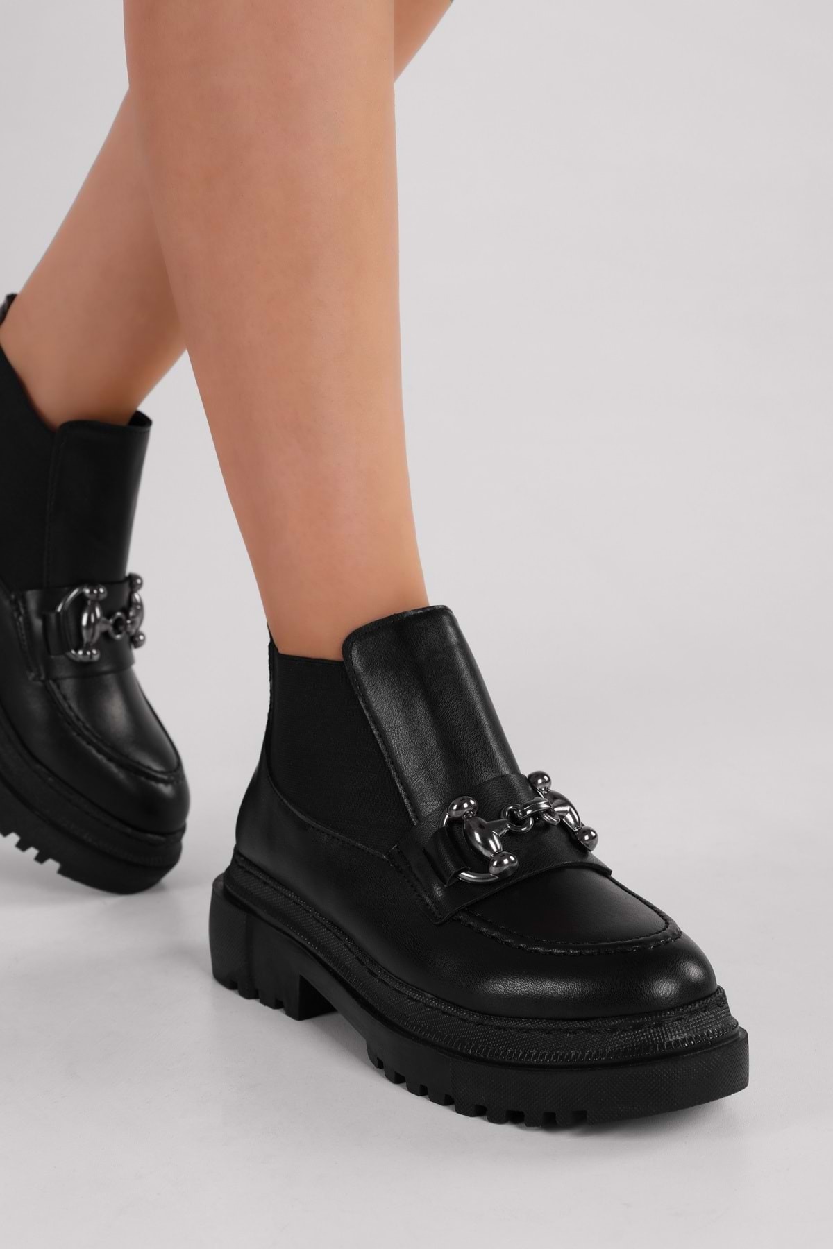Levně Shoeberry Women's Tastor Black Buckled Boots Loafer Black Skin