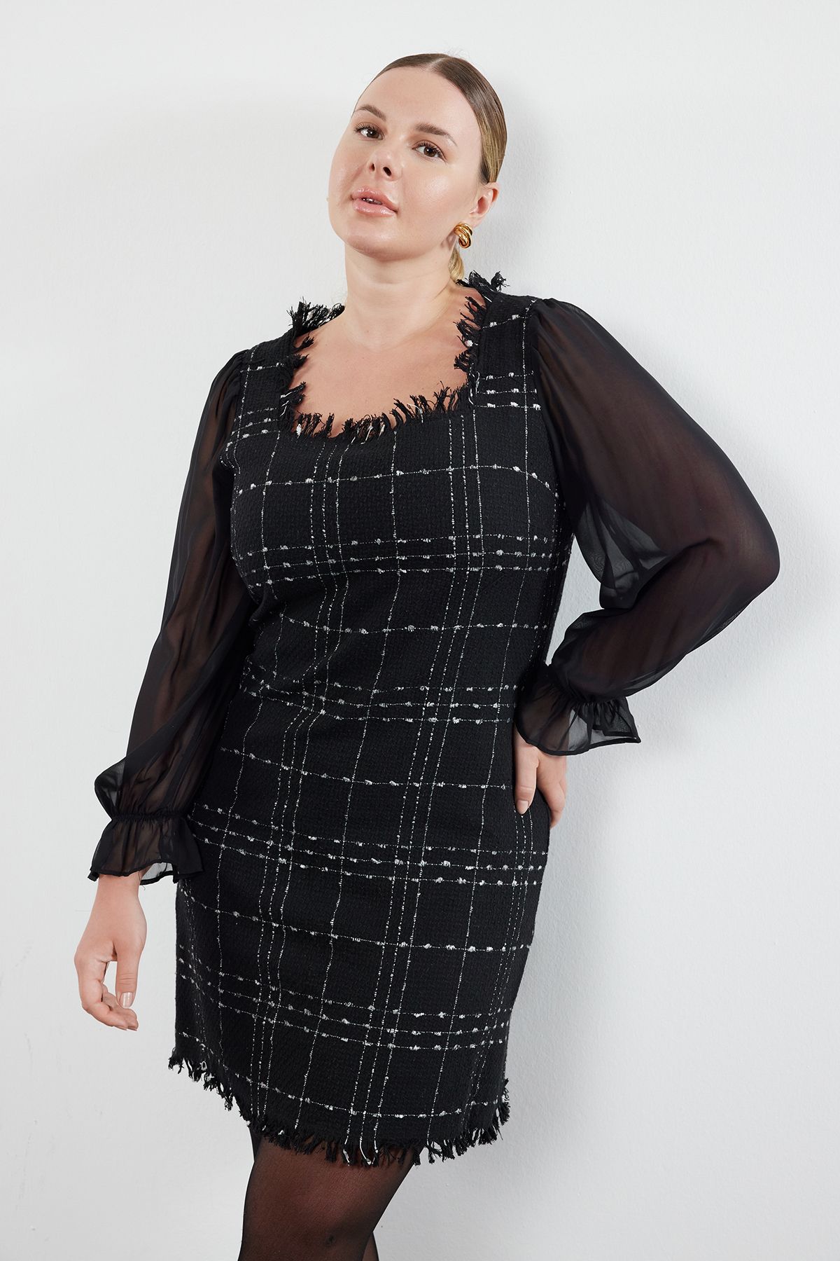 Rochie neagră din tweed Trendyol
