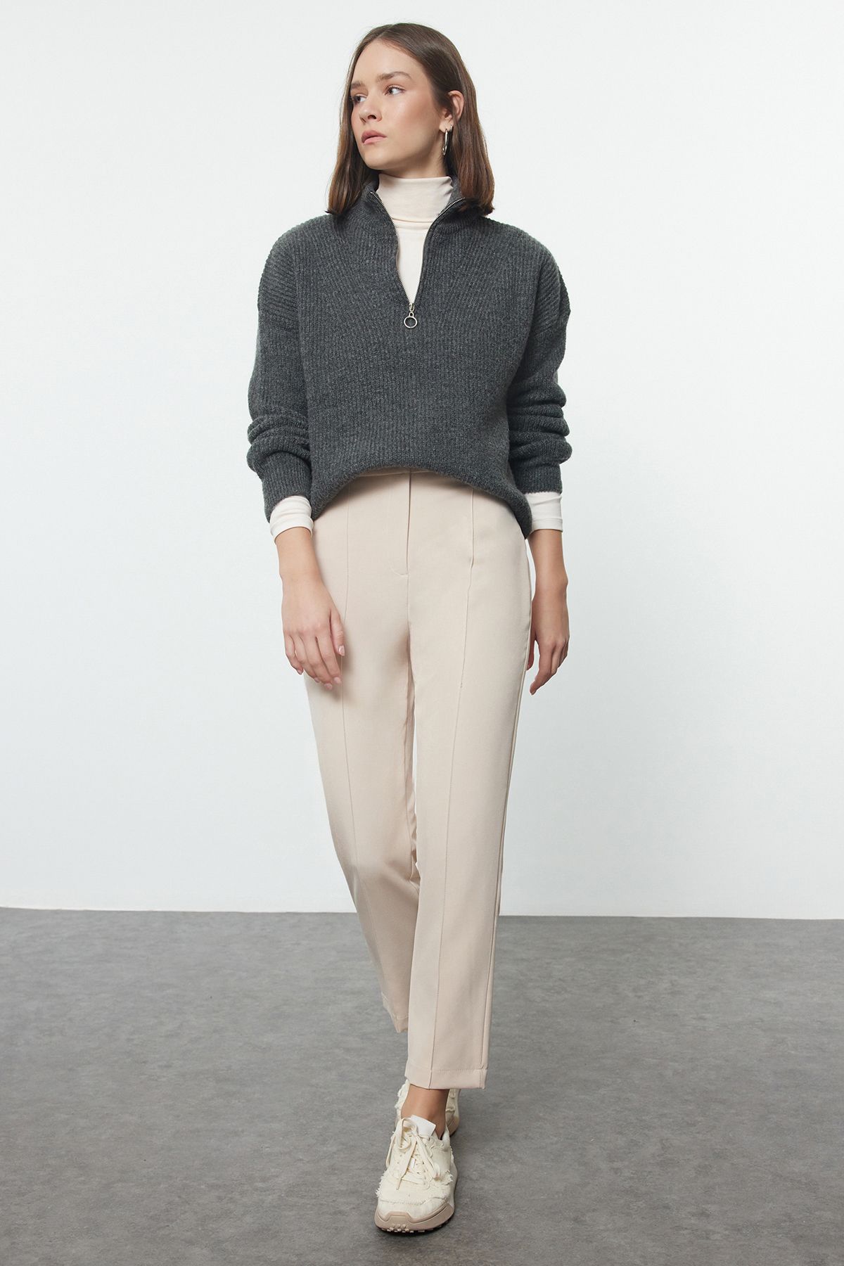 Trendyol Beige Cigarette Woven Trousers