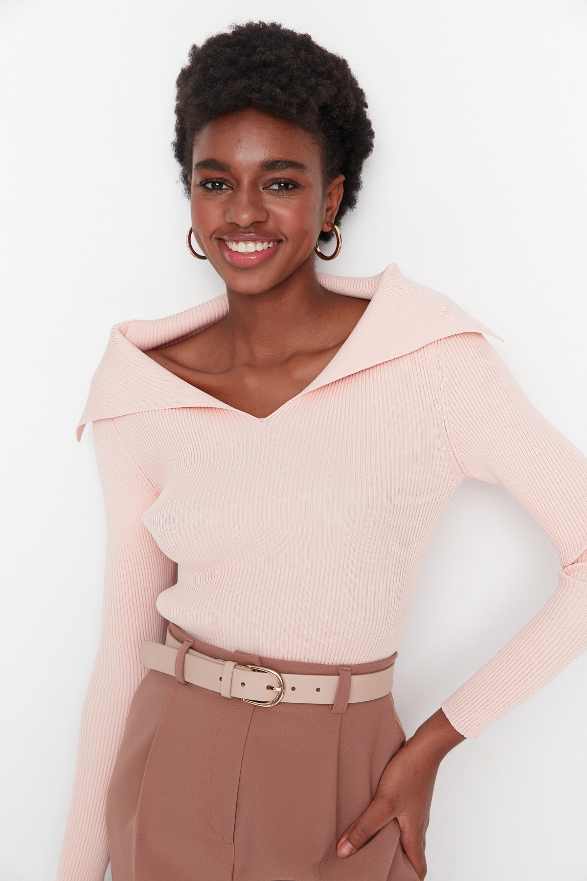 Trendyol Powdered Collar Detailed Knitwear Sweater