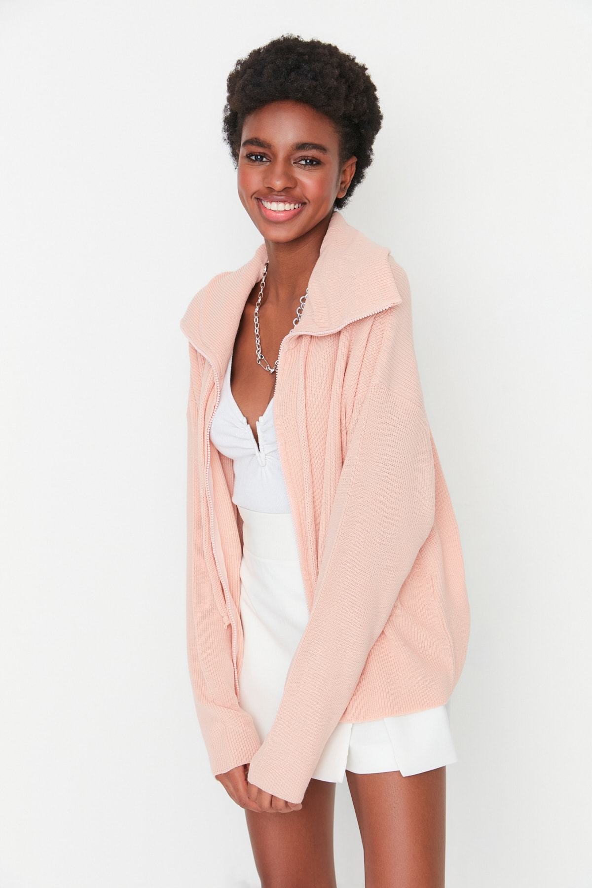 Trendyol Powder Zipper Detailed Knitwear Cardigan
