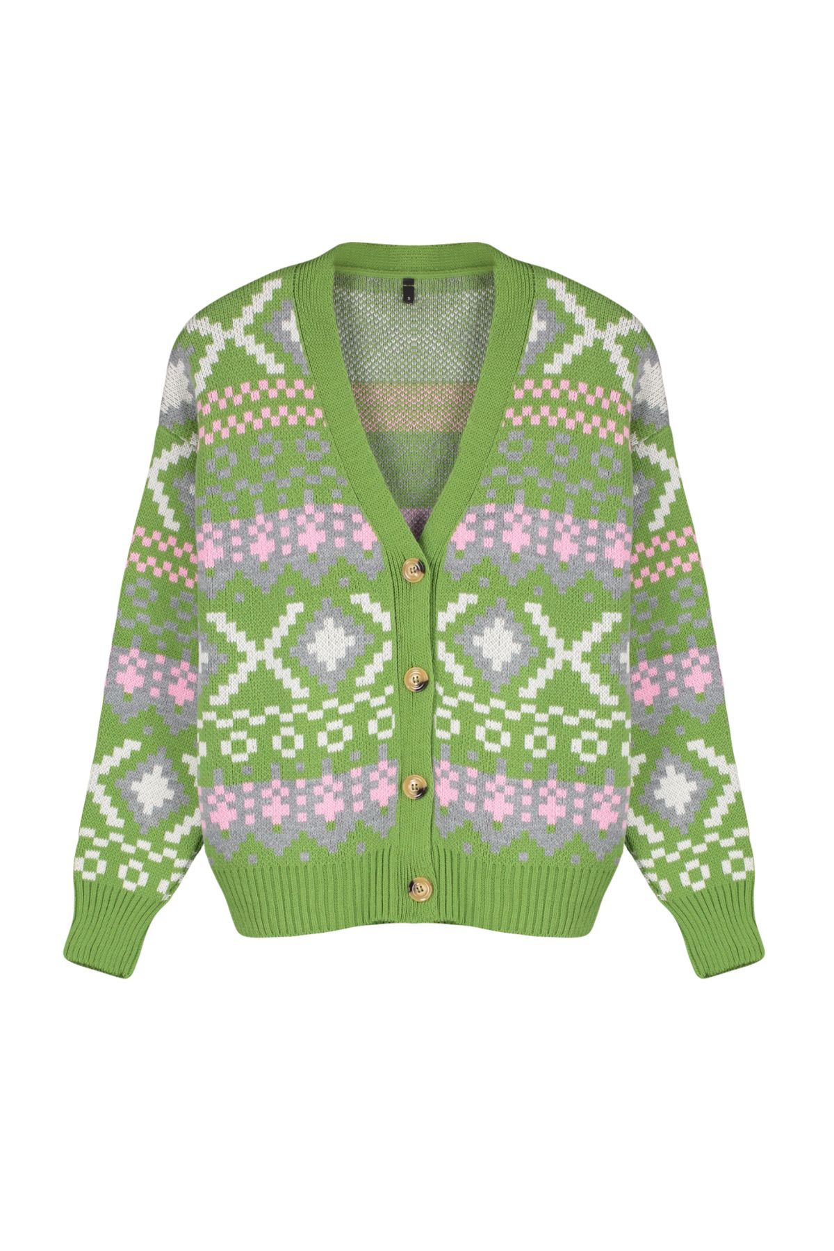 Trendyol Lime Patterned Knitwear Cardigan